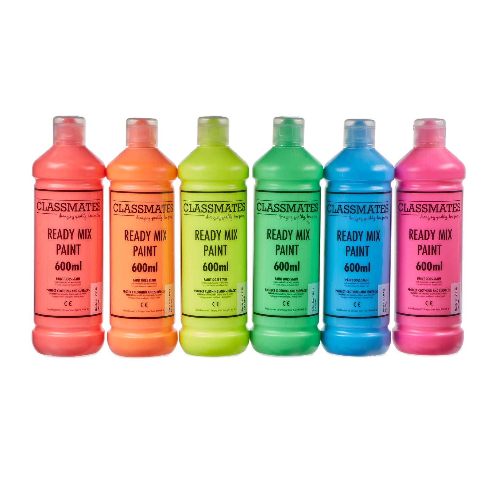 Classmates Fluorescent Ready Mixed Paint - 600ml - Assorted - Pack of 6