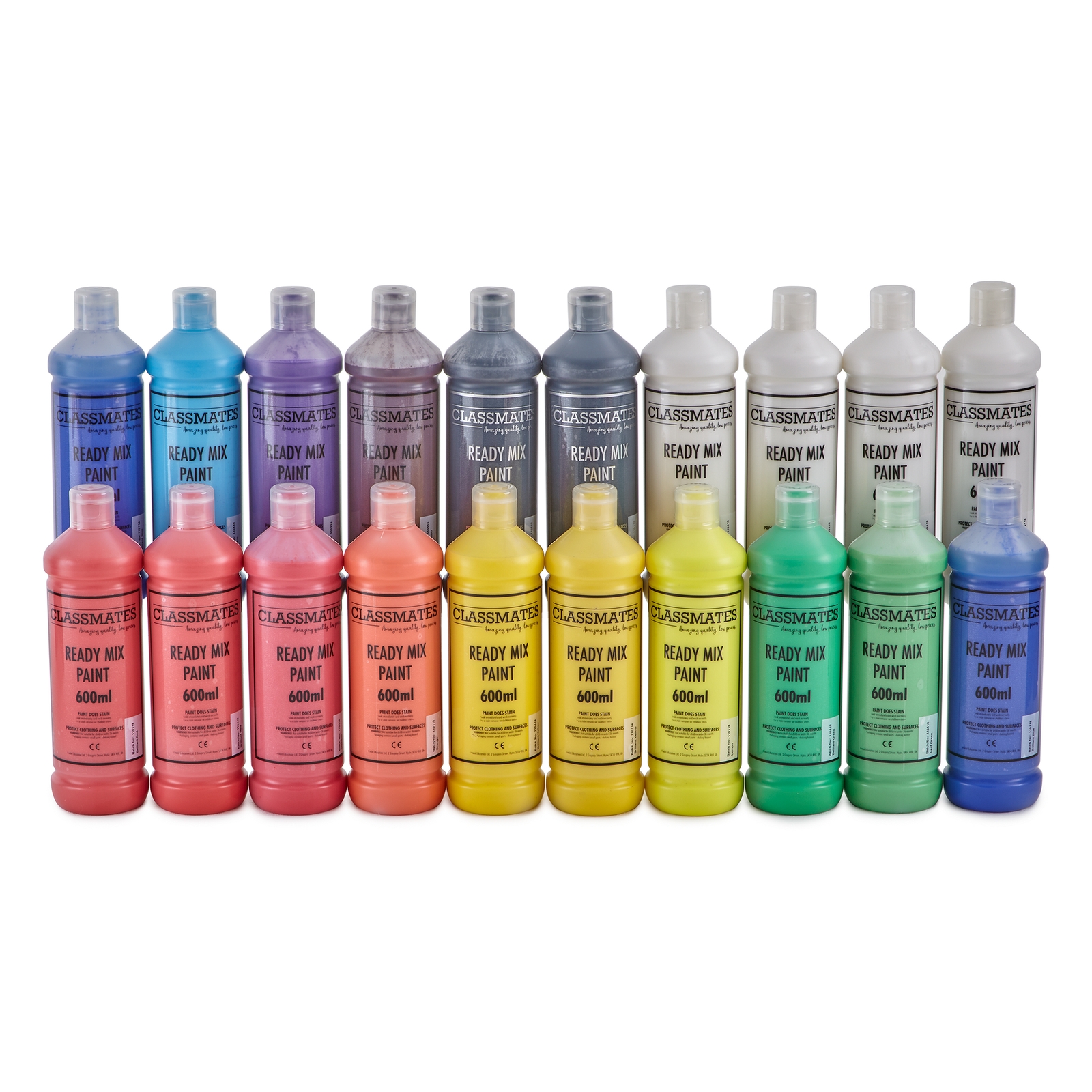 Classmates Ready Mixed Paint in Assorted - Pack of 20 - 600ml Bottle