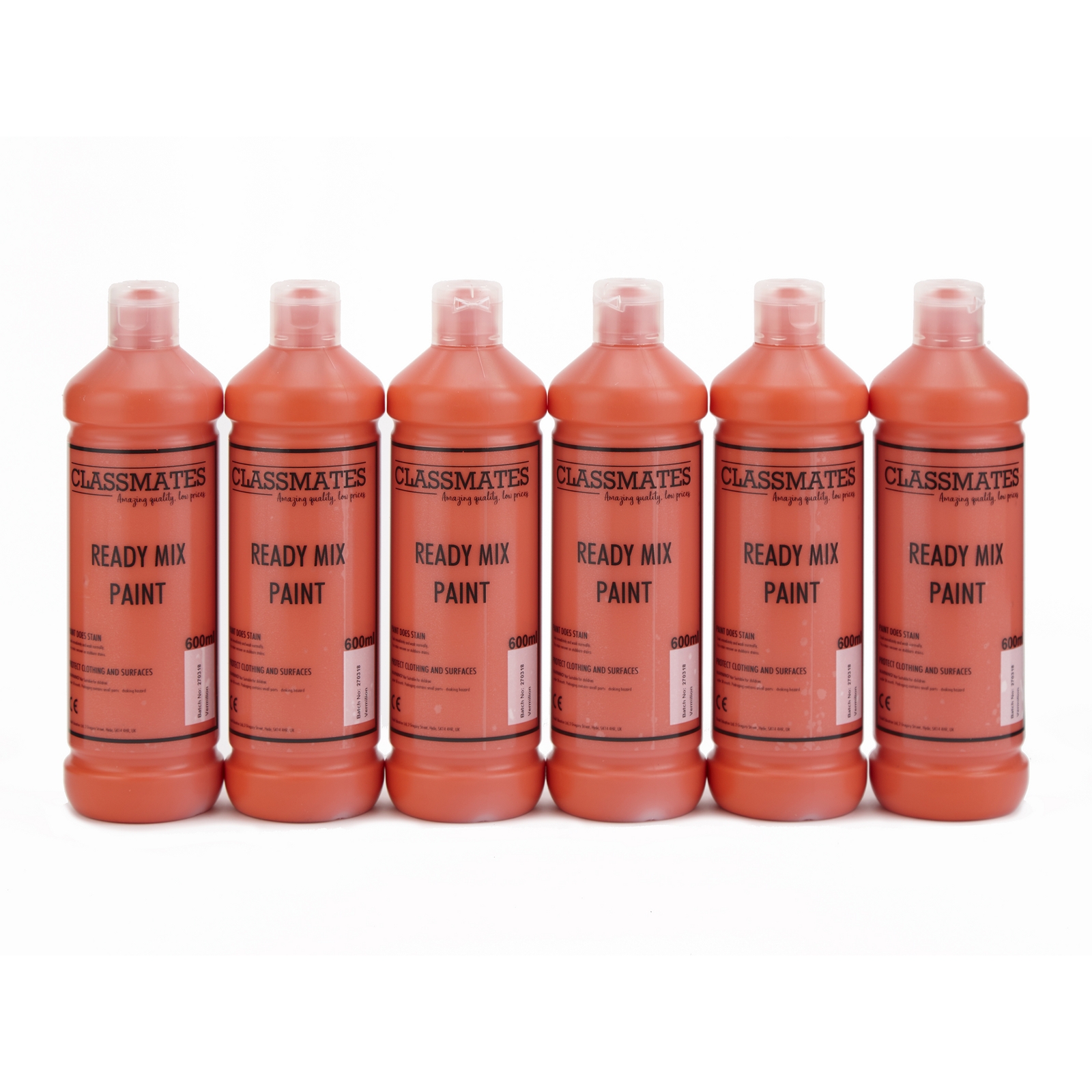 Classmates Vermilion Red Ready Mixed Paint - 600ml - Pack of 6