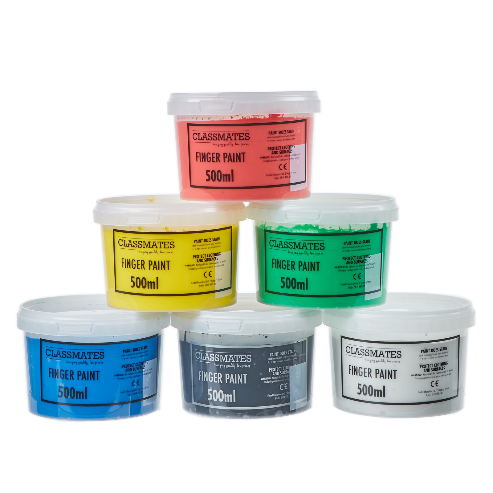 Classmates Finger Paint in Assorted - Pack of 6 - 500ml Tubs