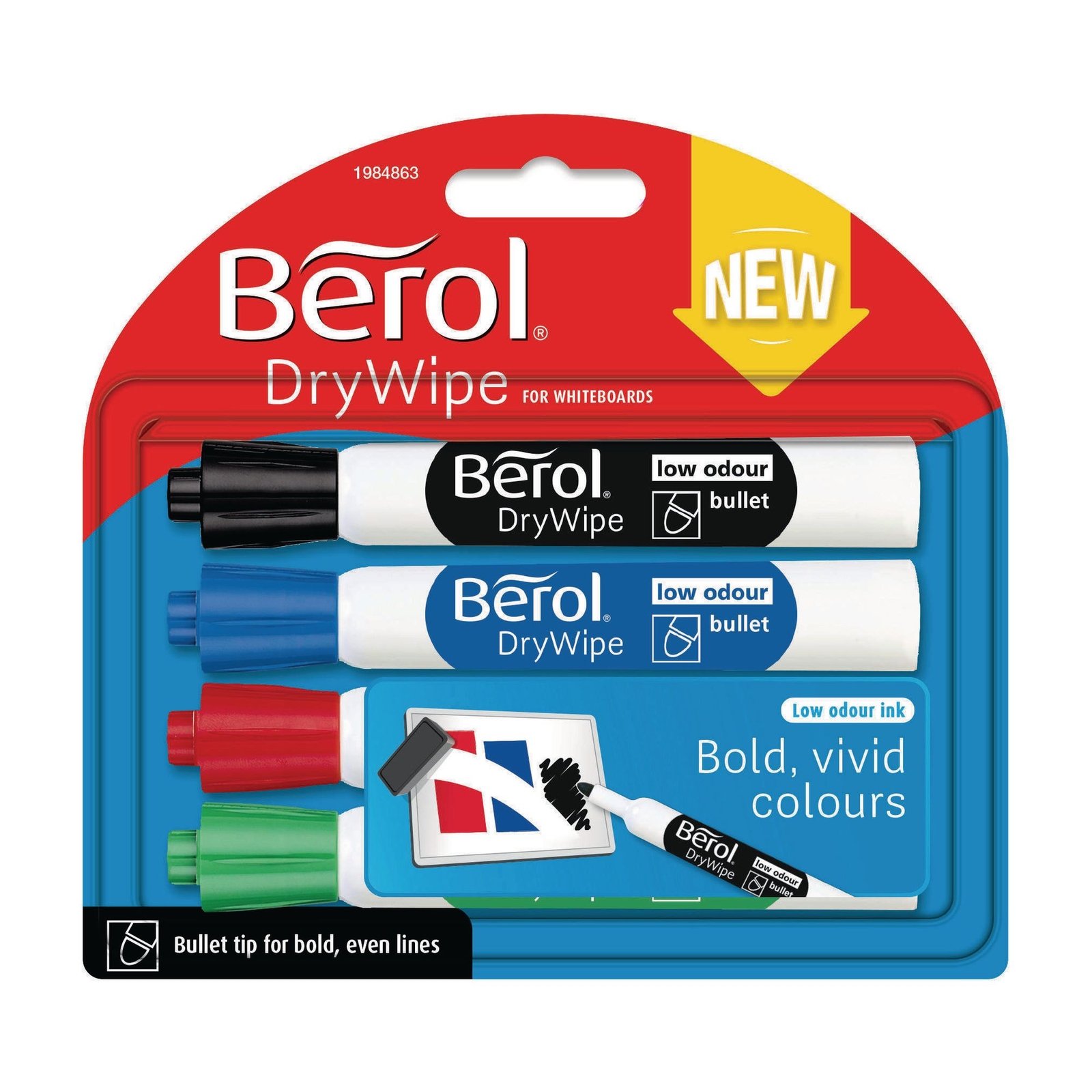 Berol Whiteboard Bullet Tip Markers - Assorted - Pack of 4