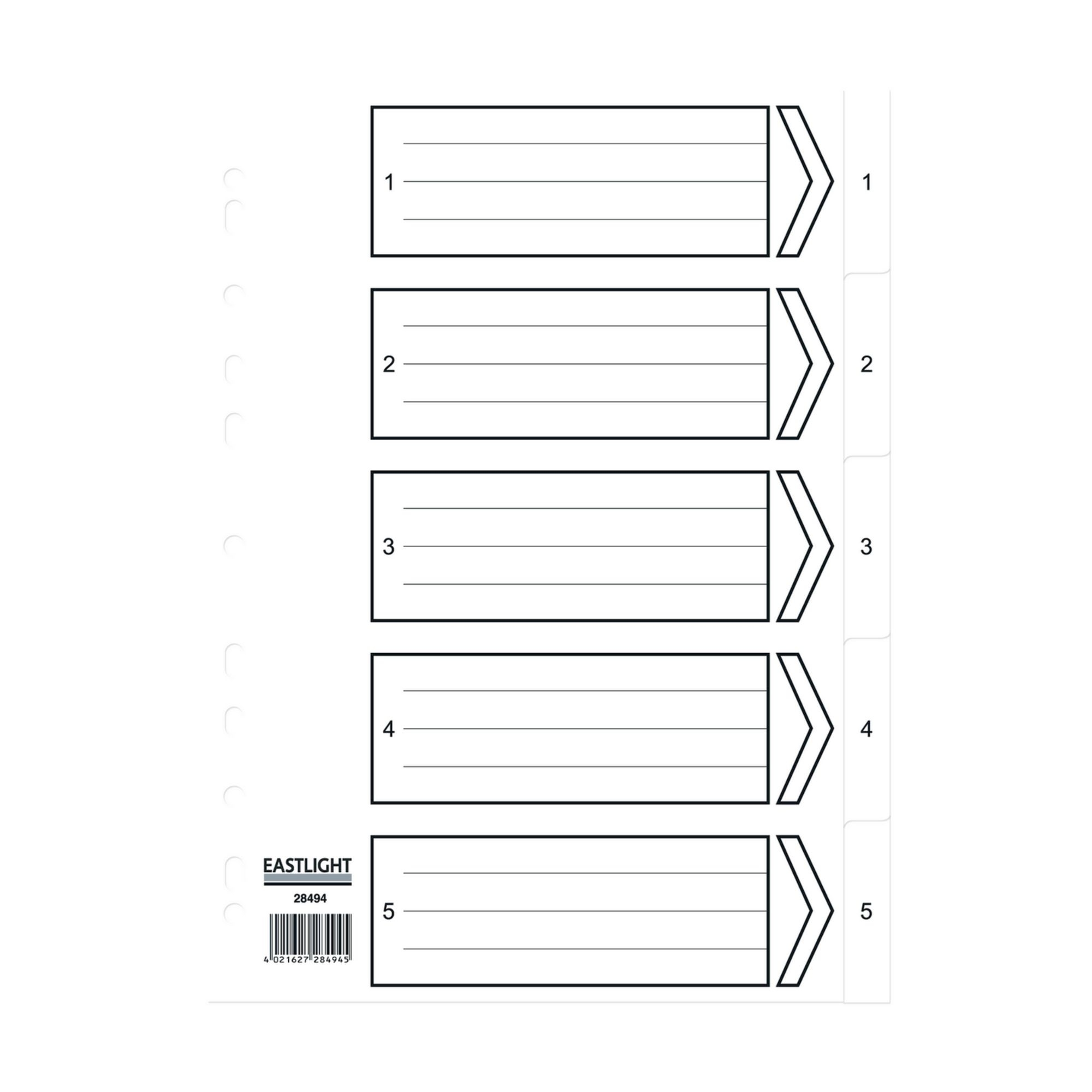Concord Dividers White Polypropolyne 1-5 (Pack of 5)