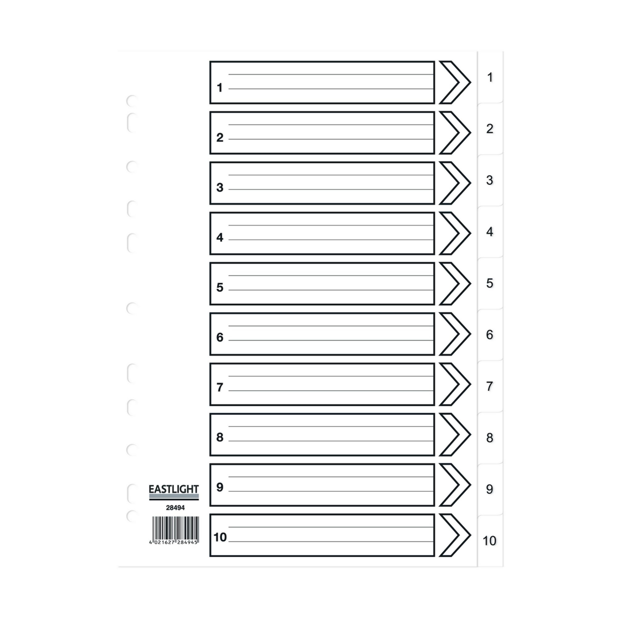 Concord Dividers White Polypropolyne 1-10 (Pack of 5)
