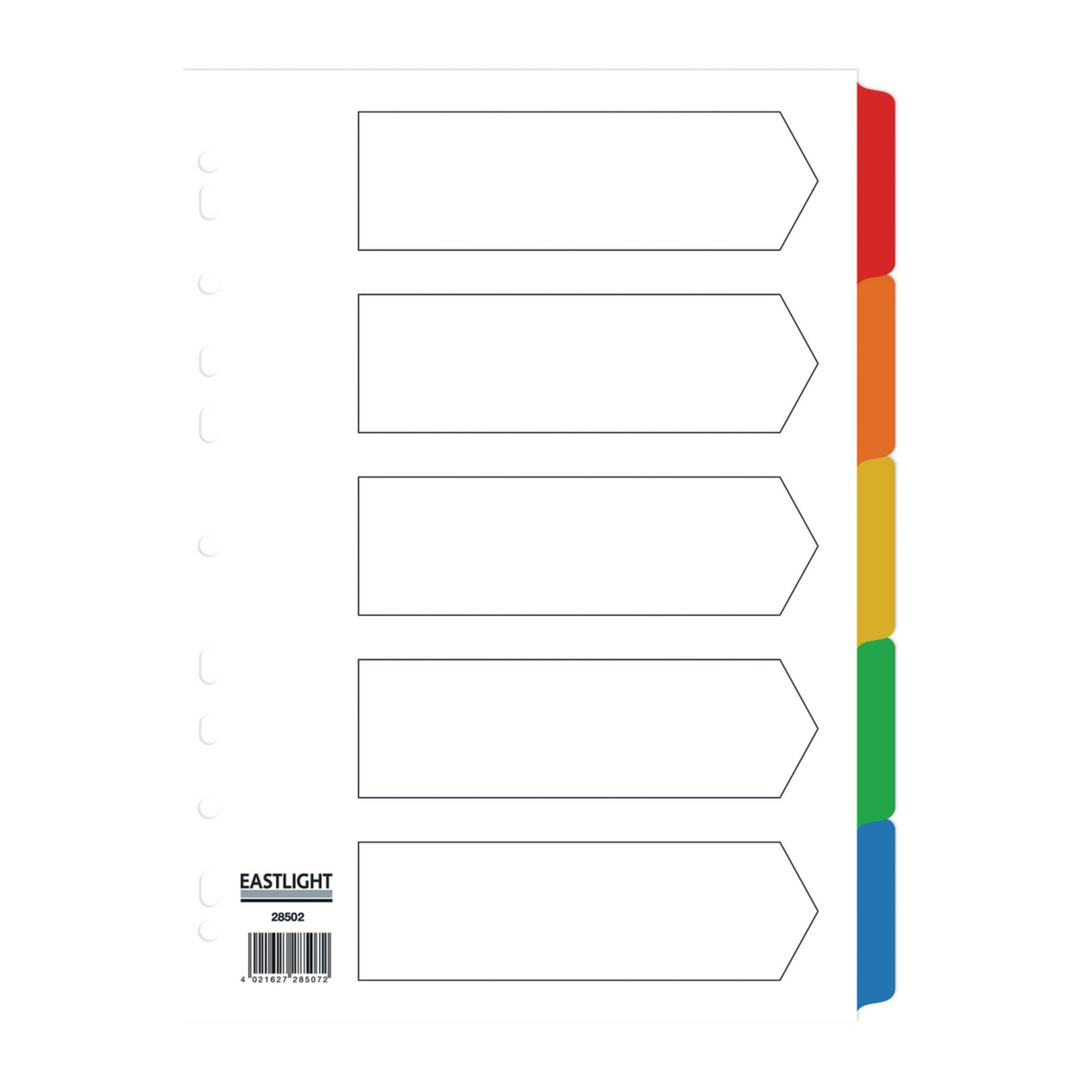 Eastlight A4 Mylar MultiColoured Dividers 5-Part Europunched