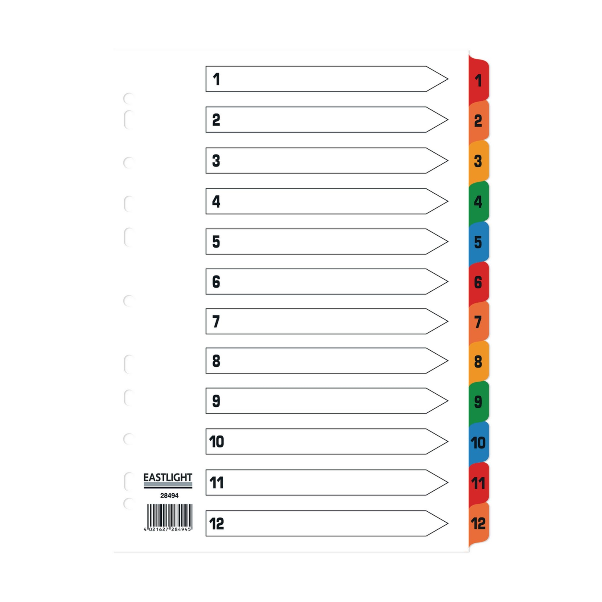 Concord Index 1-12 A4 White with Multicoloured Mylar Tabs (Pack of 5)