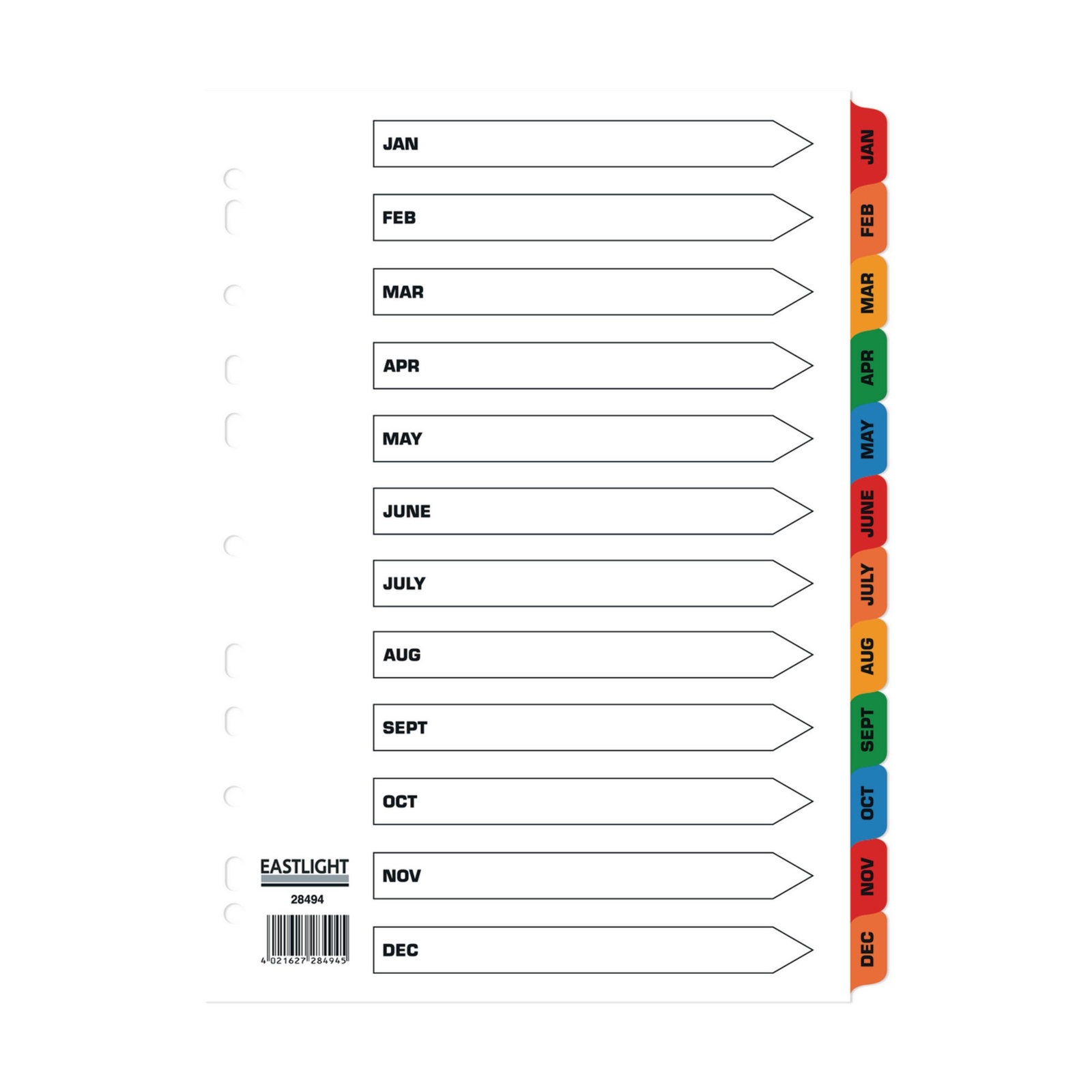 A4 Mylar Dividers Jan-Dec Europunched