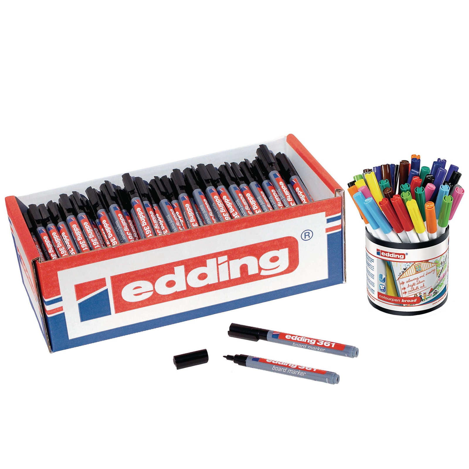 Edding 361 Whiteboard Marker Pens Black, Fine Tip - Pack of 200
