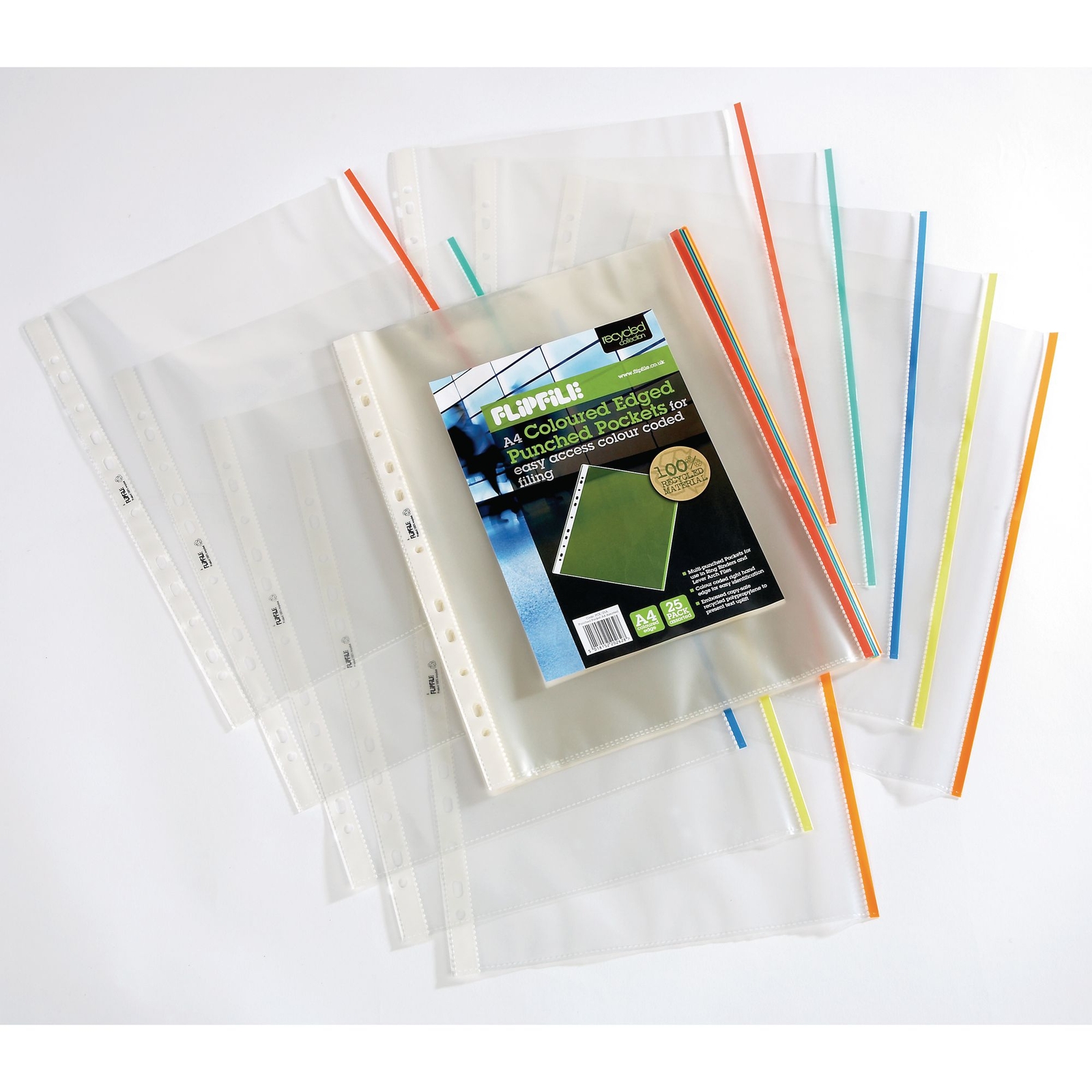 Coloured Edge Punched Pocket A4 Clear - Pack of 25