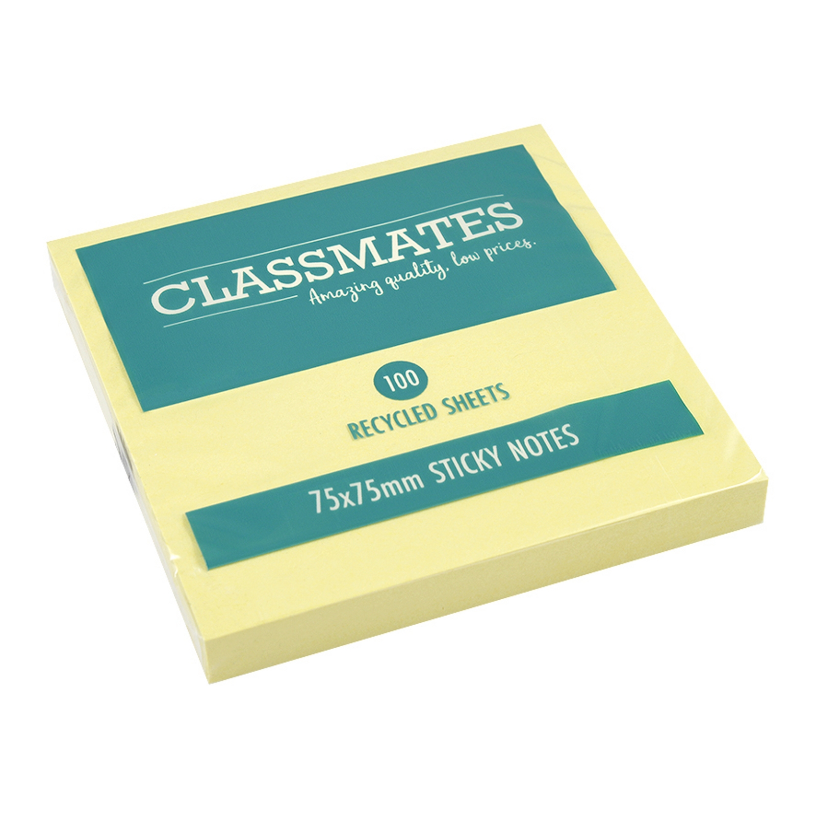 Classmates Recycled Yellow Sticky Notes - 75 x75mm - Pack of 12