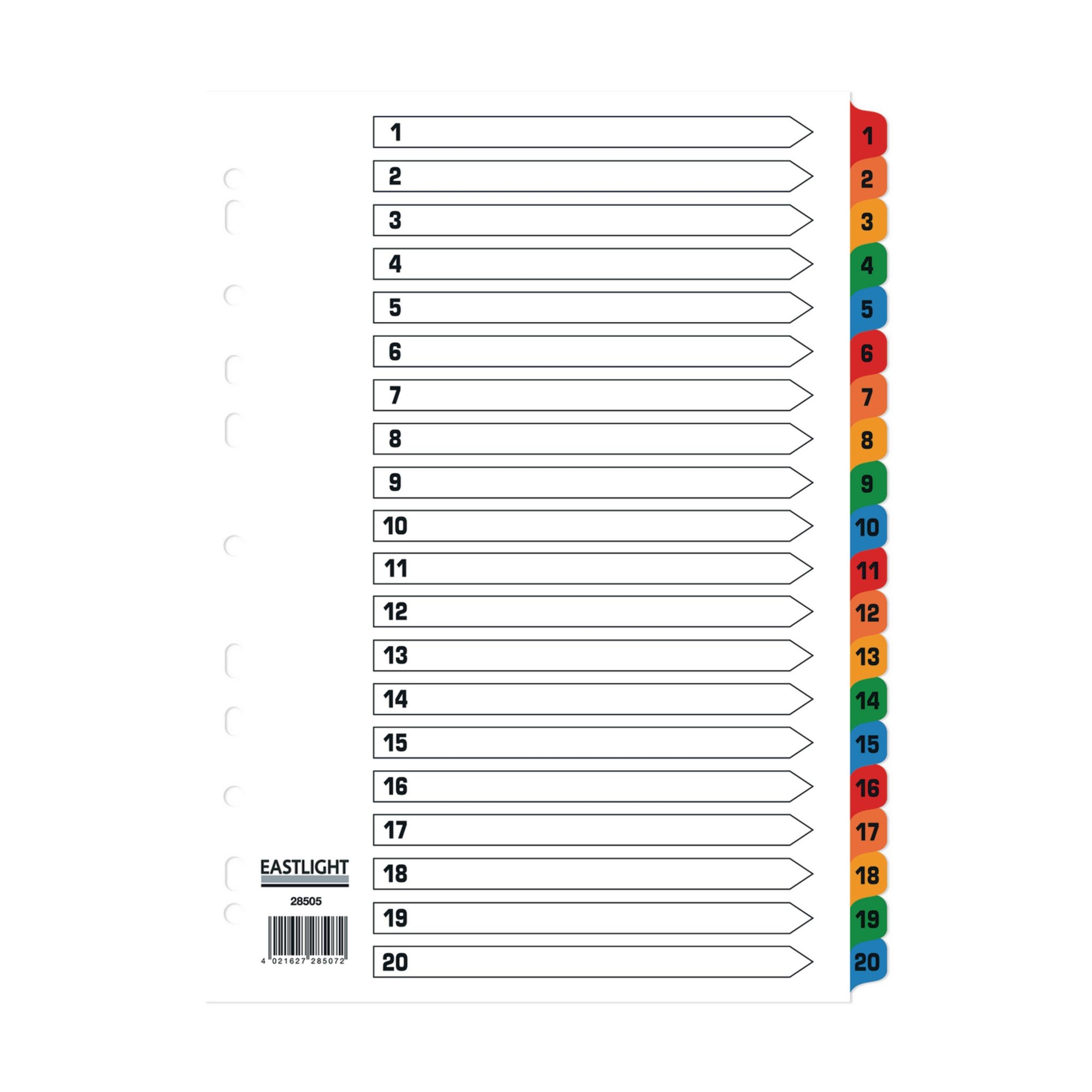 Concord Index 1-20 A4 White with Multicoloured Mylar Tabs (Pack of 5)