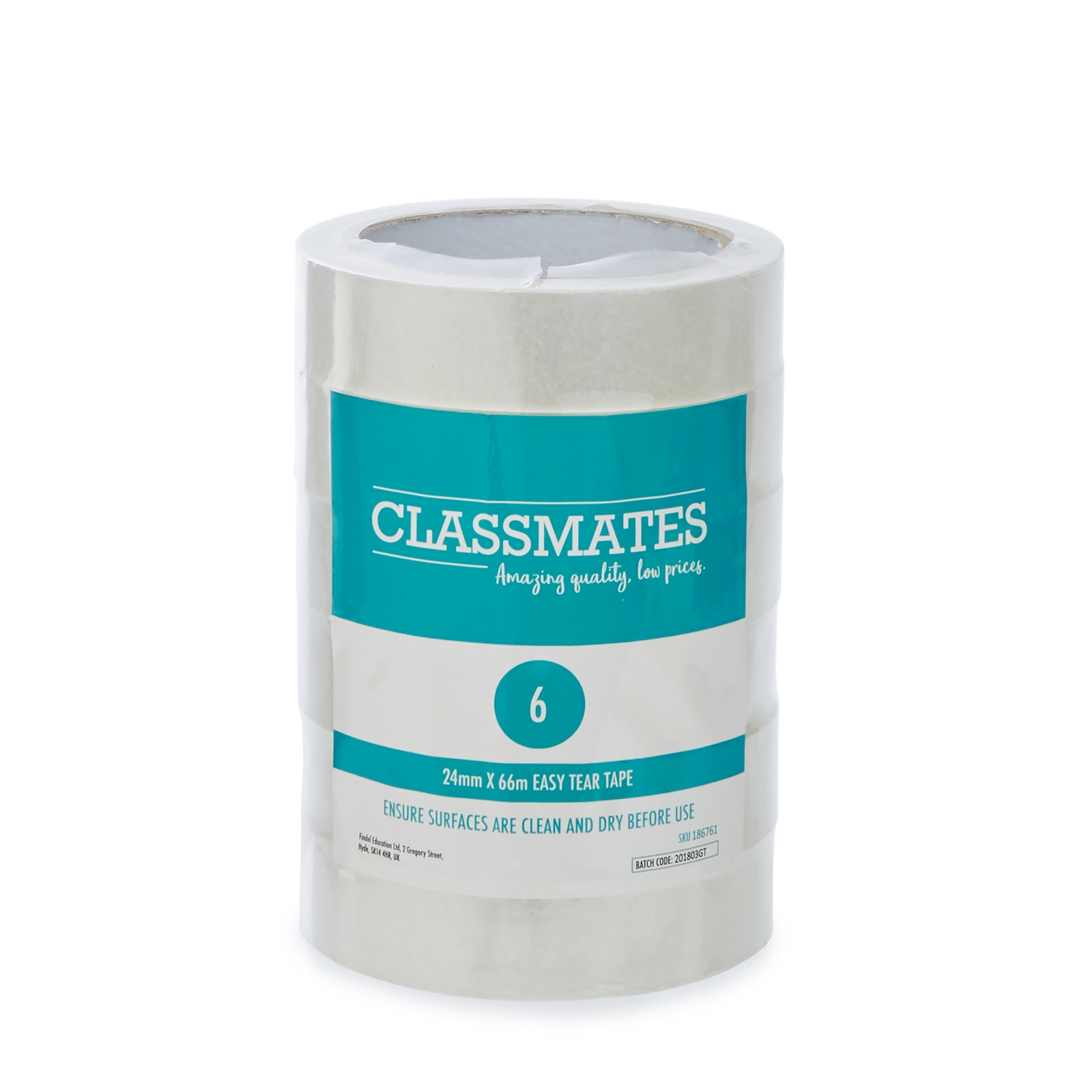 Classmates Easy Tear Tape Clear - 24mm 66m - Pack of 6
