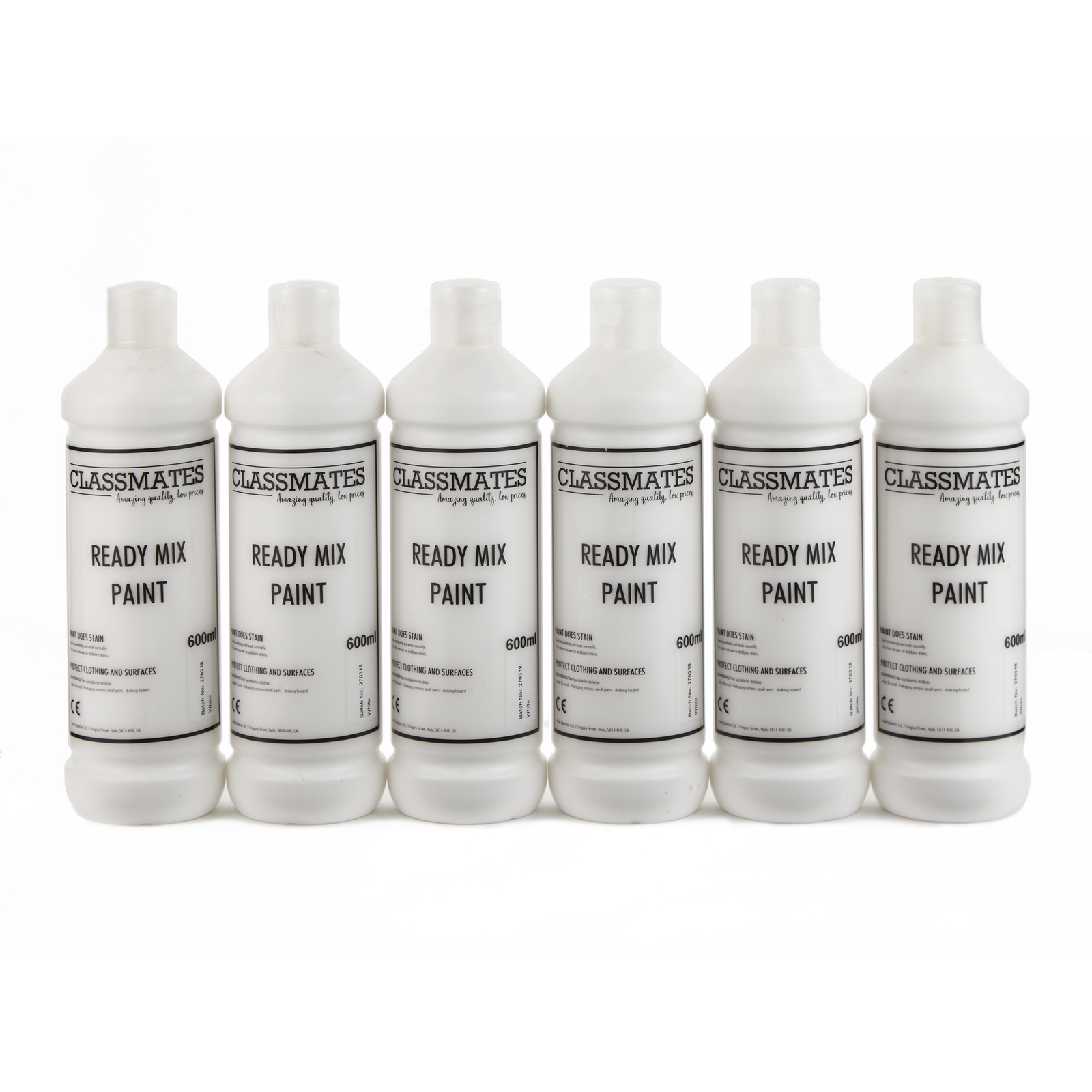 Classmates White Ready Mixed Paint - 600ml - Pack of 6