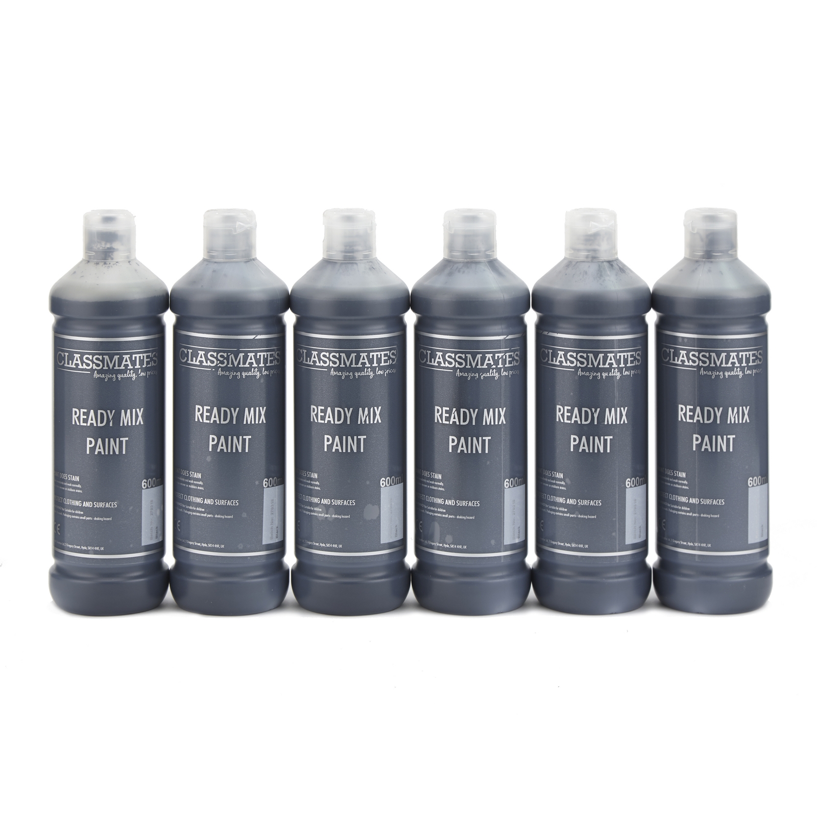 Classmates Black Ready Mixed Paint - 600ml - Pack of 6