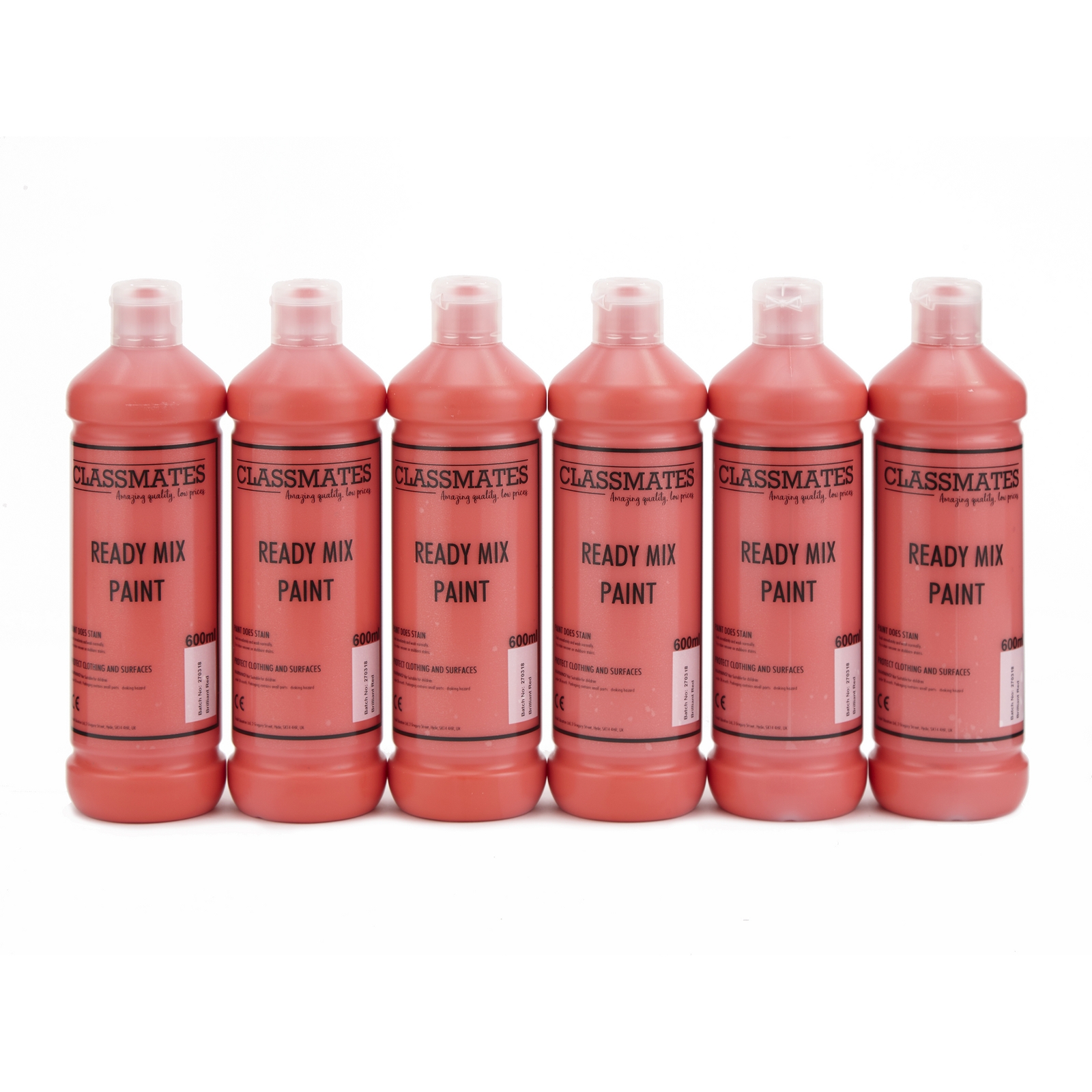 Classmates Brilliant Red Ready Mixed Paint - 600ml - Pack of 6