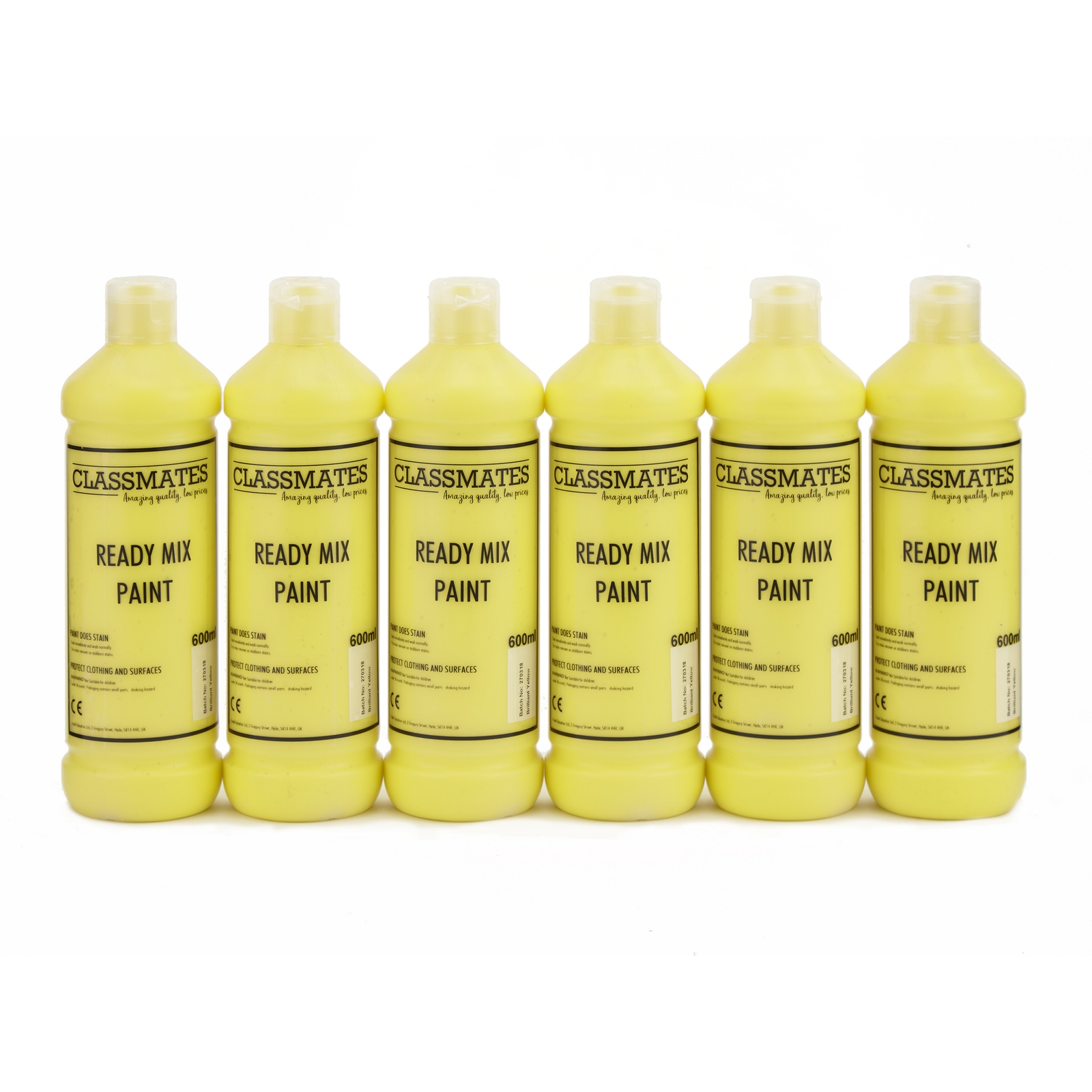 Classmates Brilliant Yellow Ready Mixed Paint - 600ml - Pack of 6