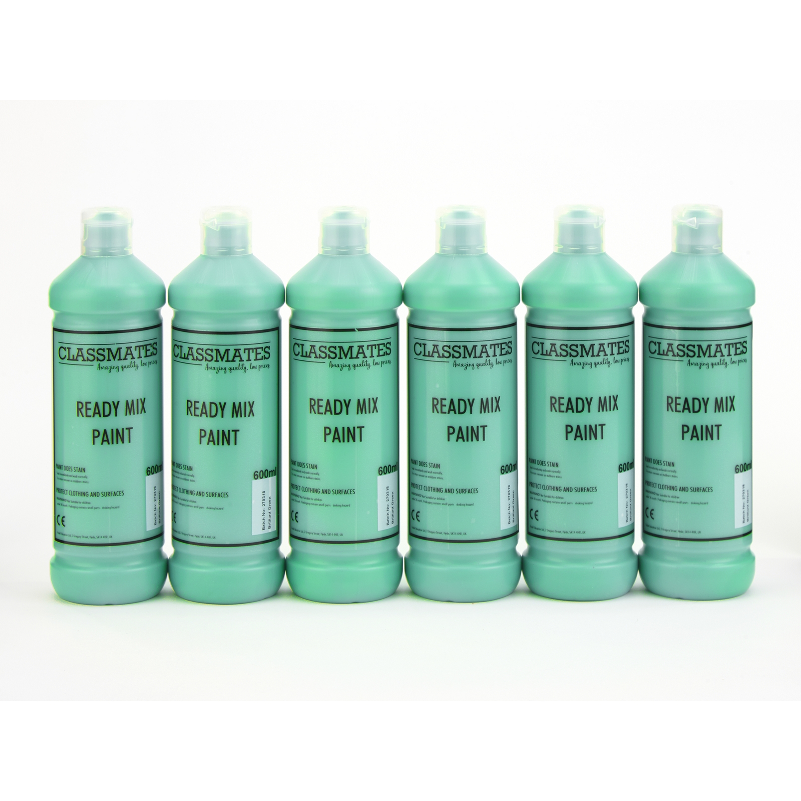 Classmates Brilliant Green Ready Mixed Paint - 600ml - Pack of 6