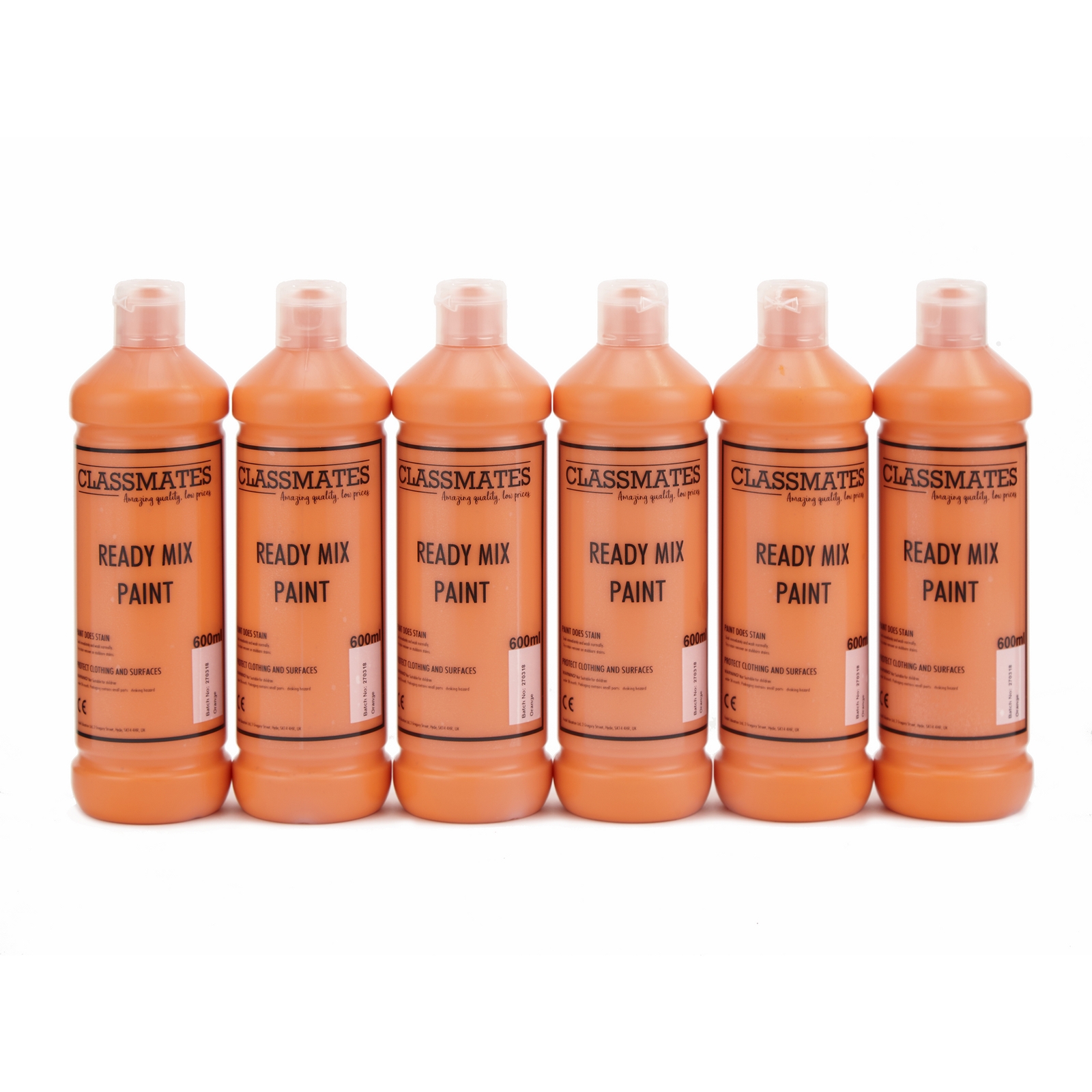 Classmates Orange Ready Mixed Paint in Orange - 600ml - Pack of 6