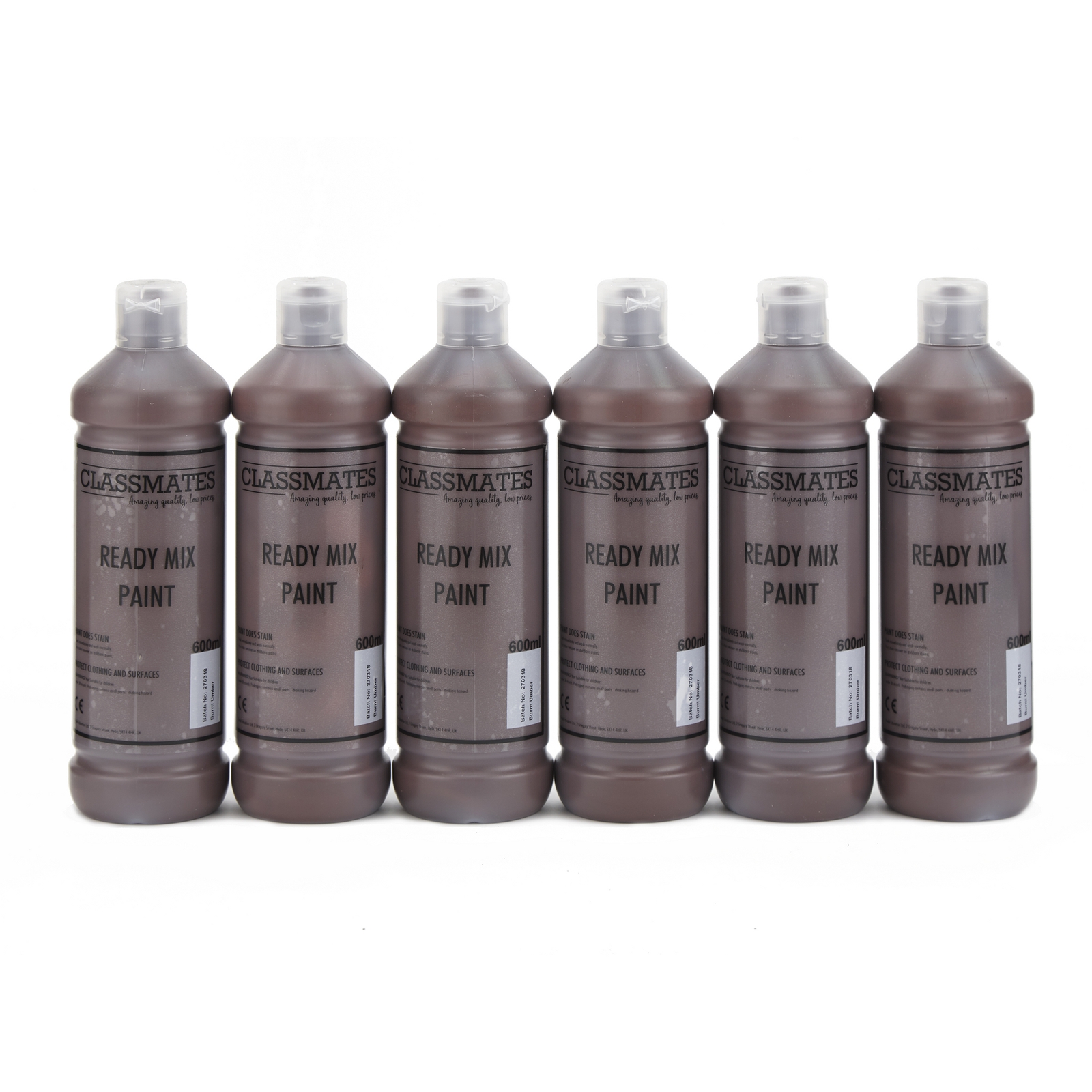 Classmates Ready Mixed Paint in Burnt Umber - Pack of 6 - 600ml Bottle
