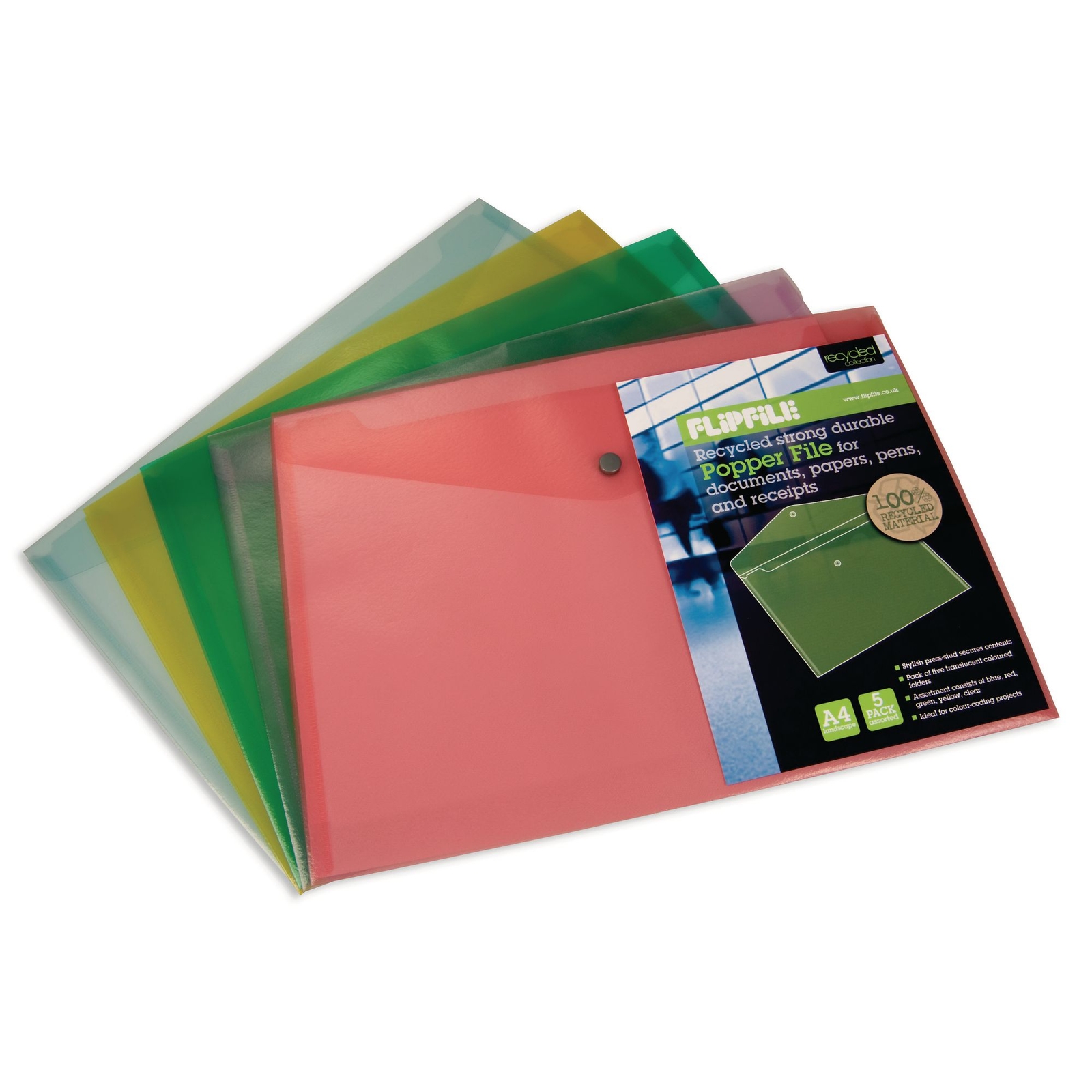 Flipfile Recycled Popper Wallet A5 Assorted - Pack of 5