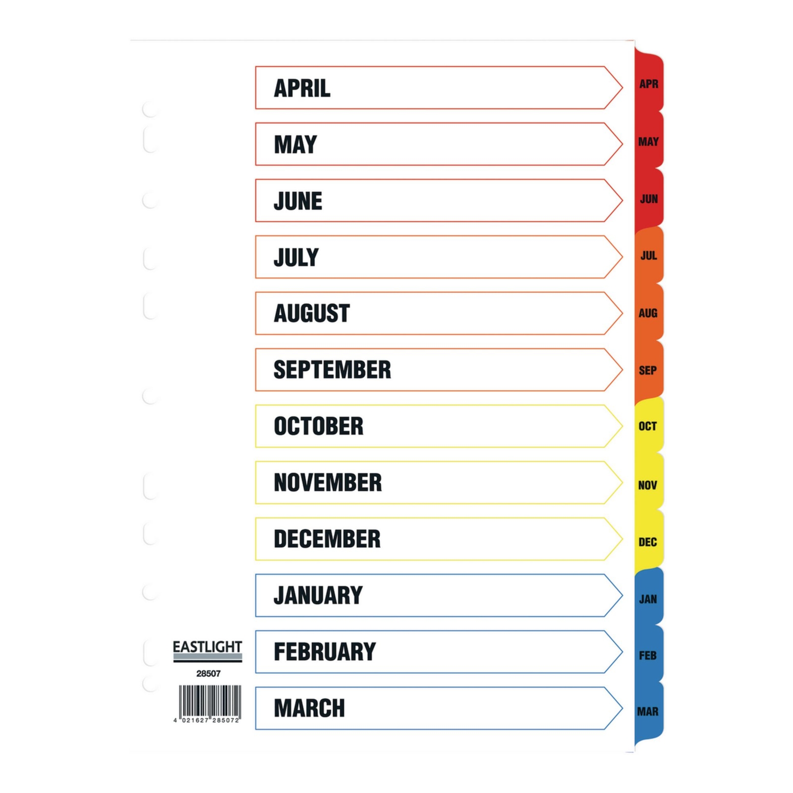 A4 Tax Year Dividers Apr-Mar Europunched