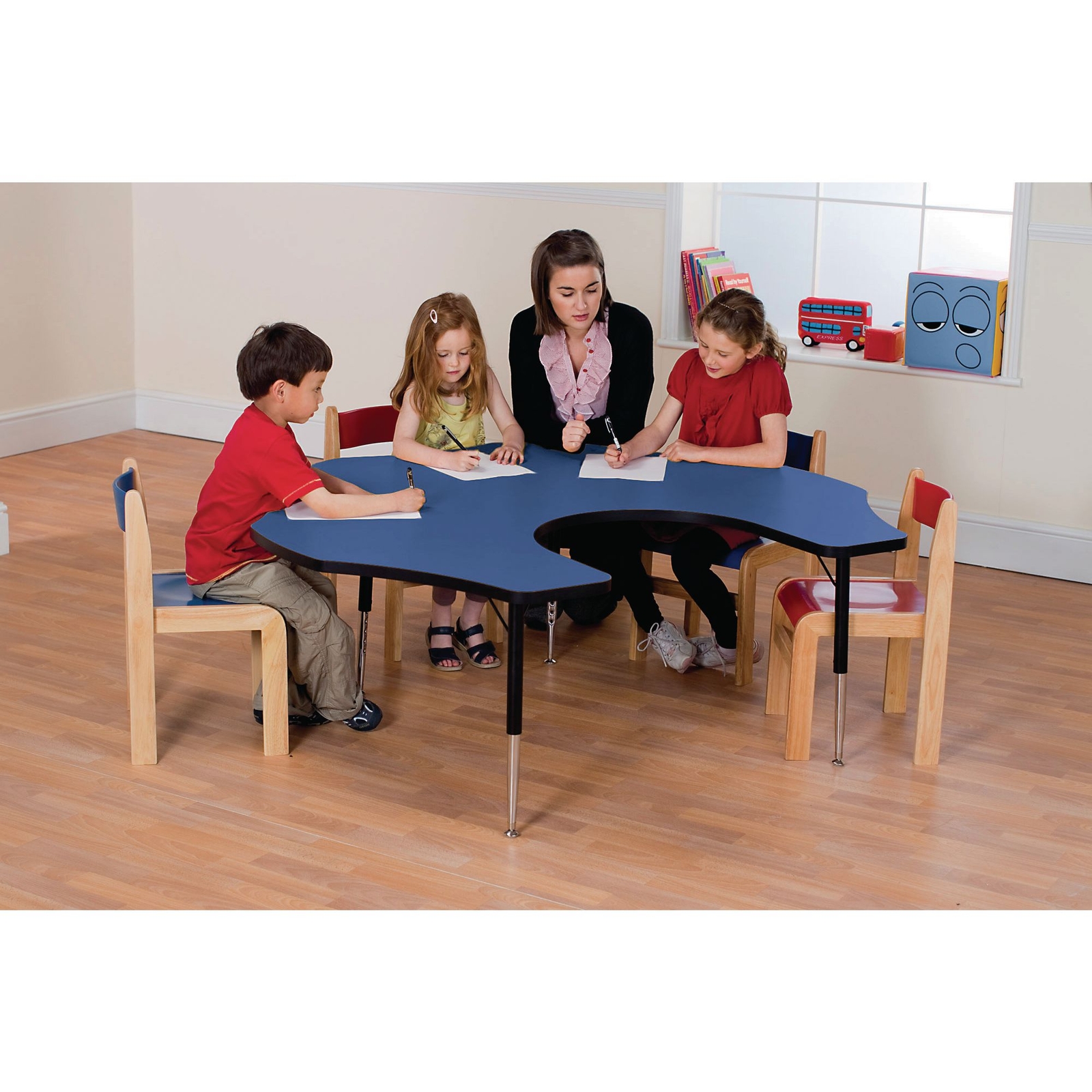 Tuf-Top Flower Height Adjustable Classroom Table - 1525 x 430 to 635mm - Blue