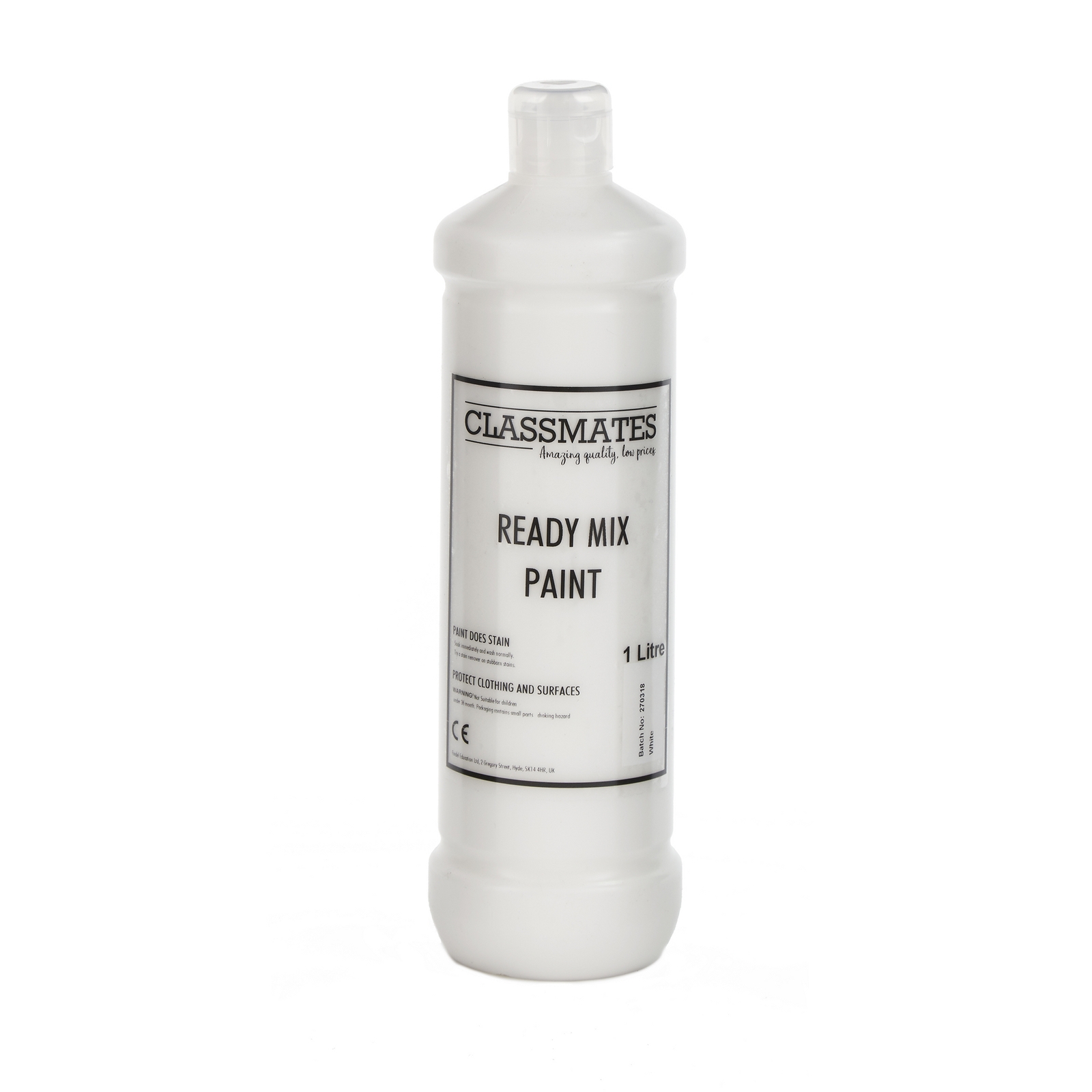 Classmates Ready Mixed Paint in White - 1 Litre Bottle