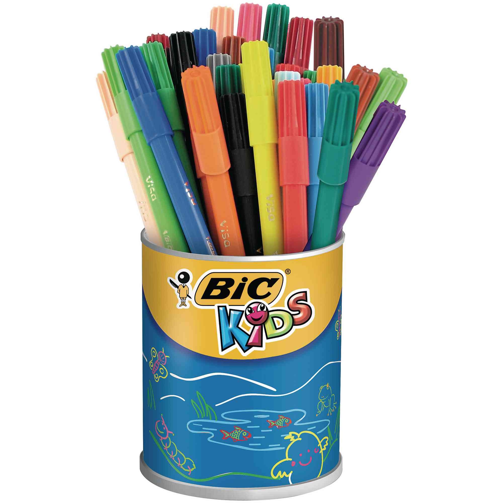 Bic Kids Visa Fine Tip Colouring Felt Pens - Assorted - Tub of 36