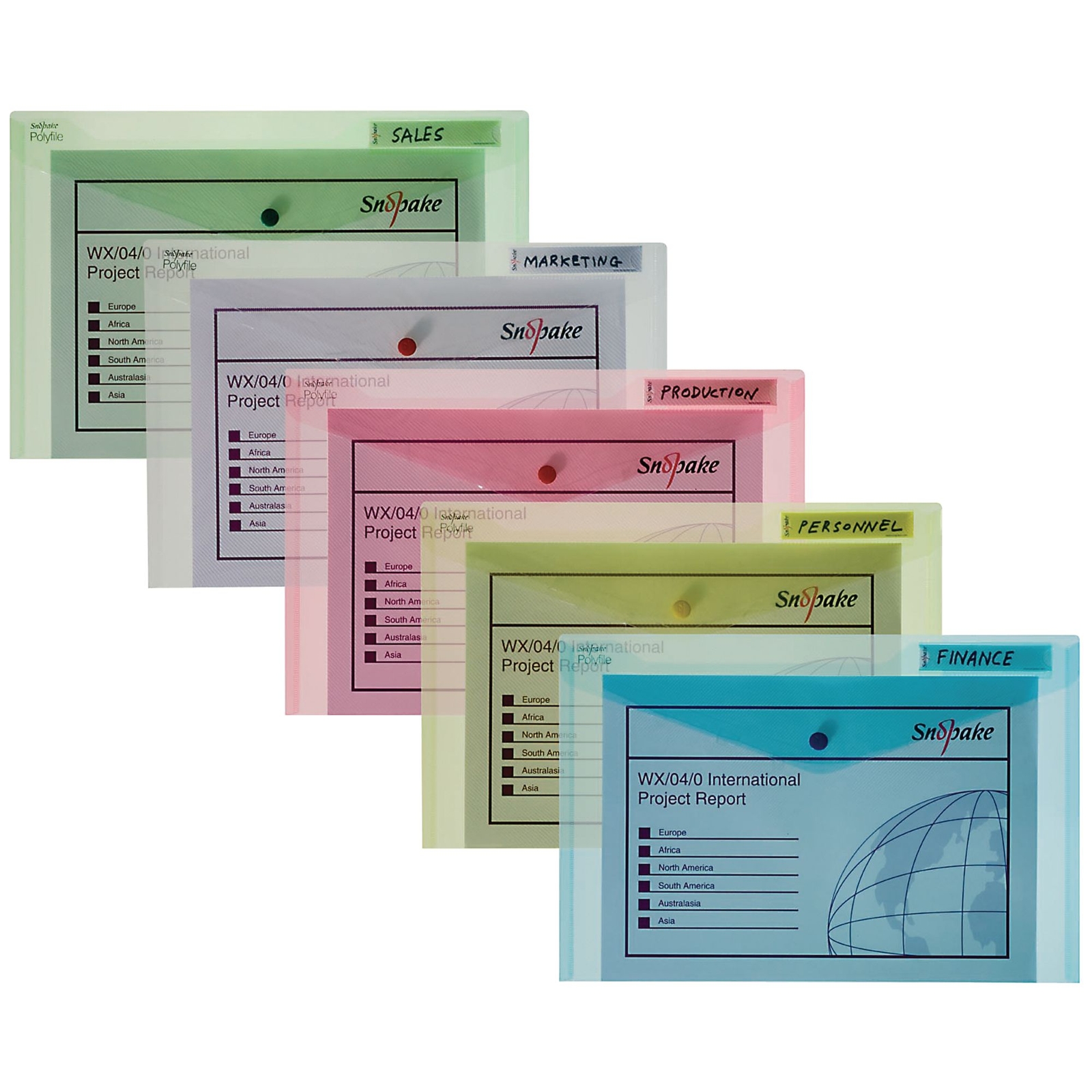 Snopake Classic Polyfile Popper Wallet Foolscap Assorted - Pack of 5