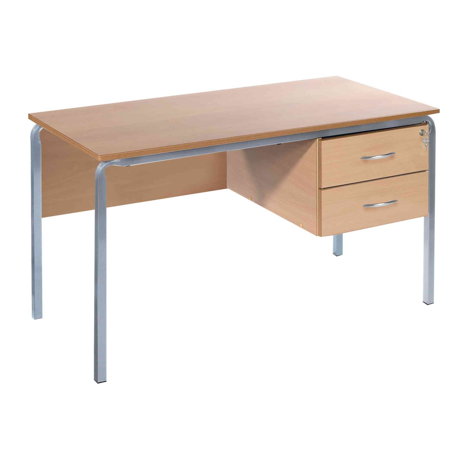 Metalliform Rectangular Crushed Bent Teachers Table - 1200 x 600 x 760mm - Beech