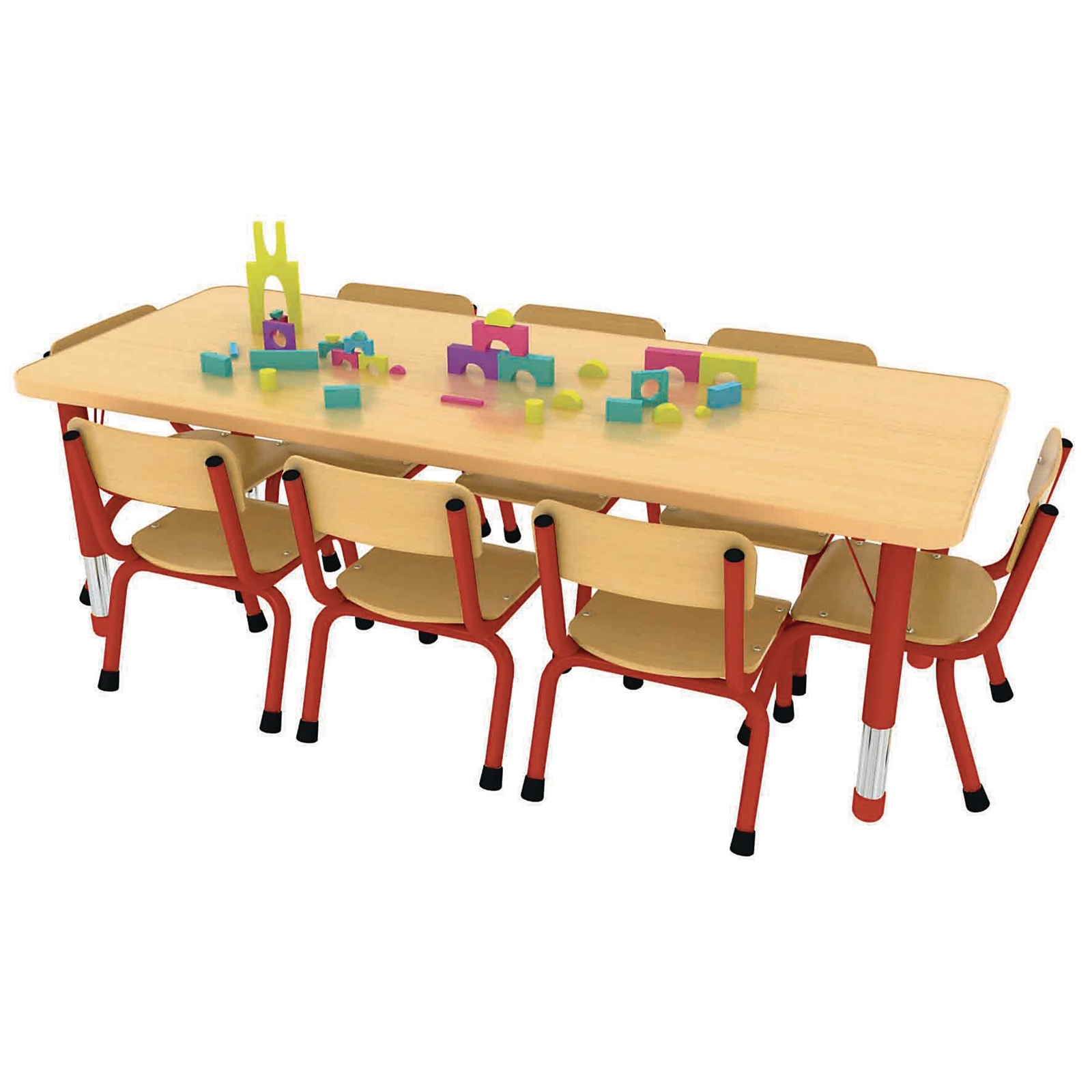 Milan Rectangular 48mm Tubular Classroom Table - 1500 x 600 x 370 to 620mm - red