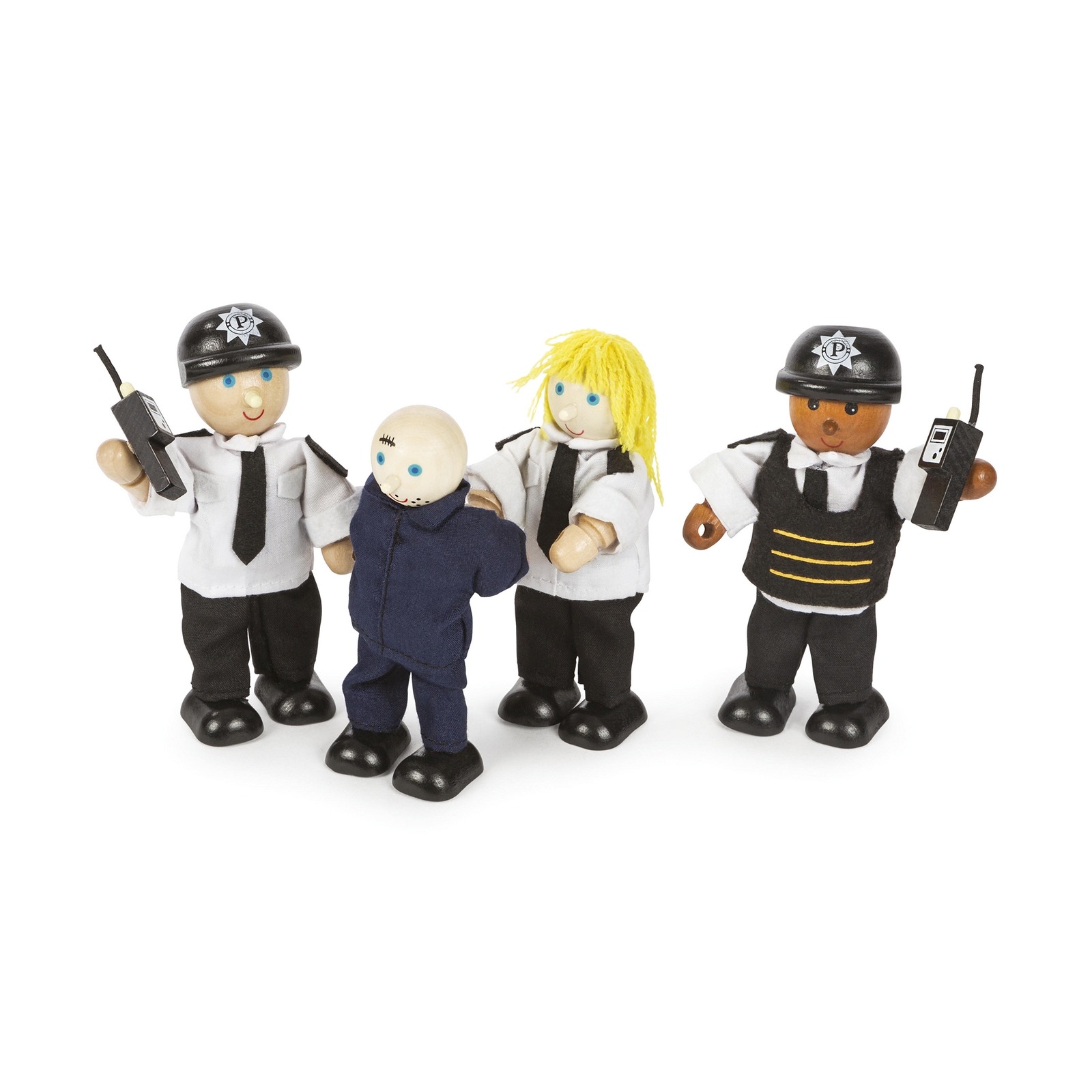 Tidlo Wooden Police Officers and Prisoner - 11cm - Assorted - Pack of 4