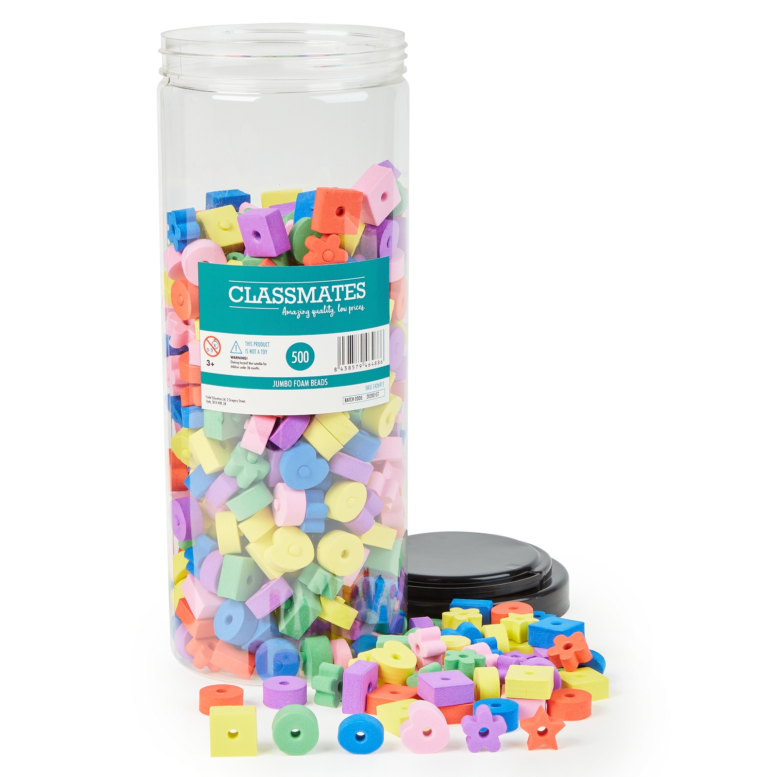 Jumbo Foam Beads - 20 x 20mm with a 3.2 mm hole - Assorted - Pack of 500