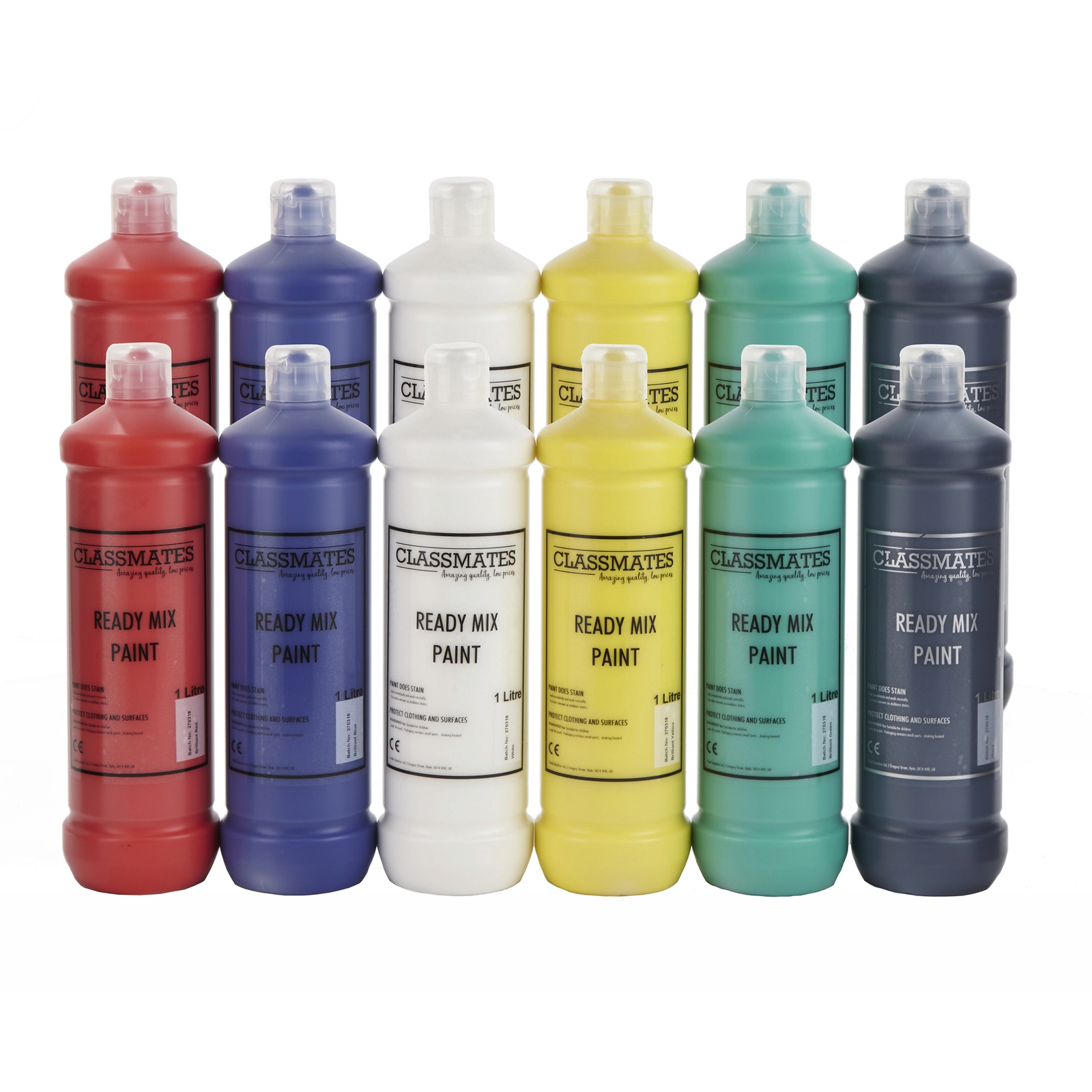 Classmates Ready Mixed Paint - 1 Litre - Assorted - Pack of 12 (2 x 6)