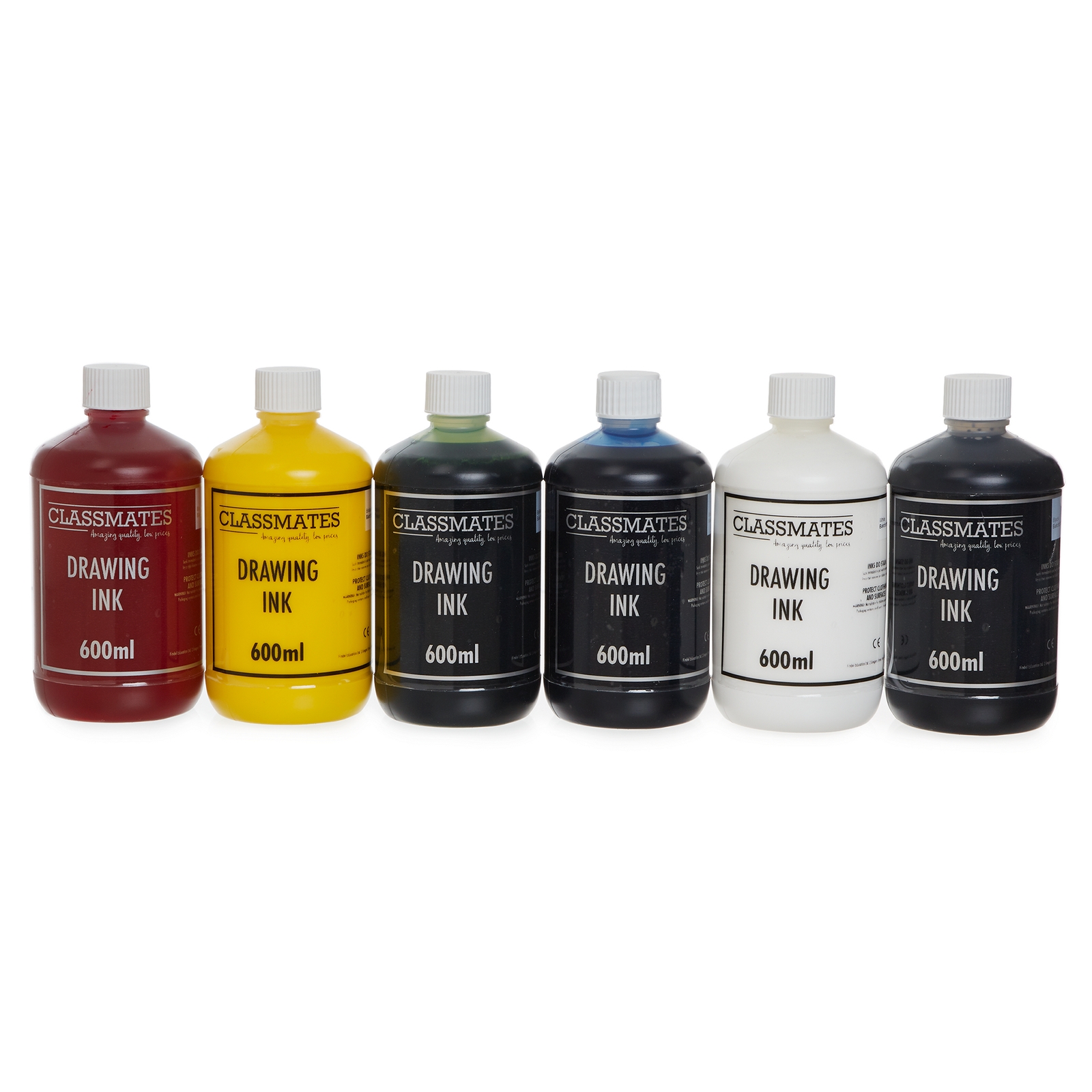 Classmates Drawing Inks - Assorted - 600ml Bottles - Pack of 6
