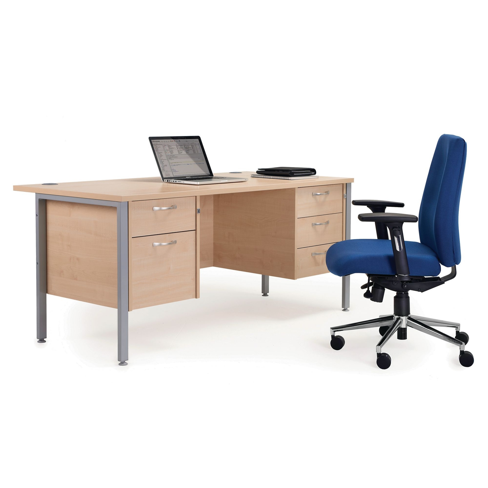 Straight Desk with 2 and 3 Drawer Pedestals - Beech