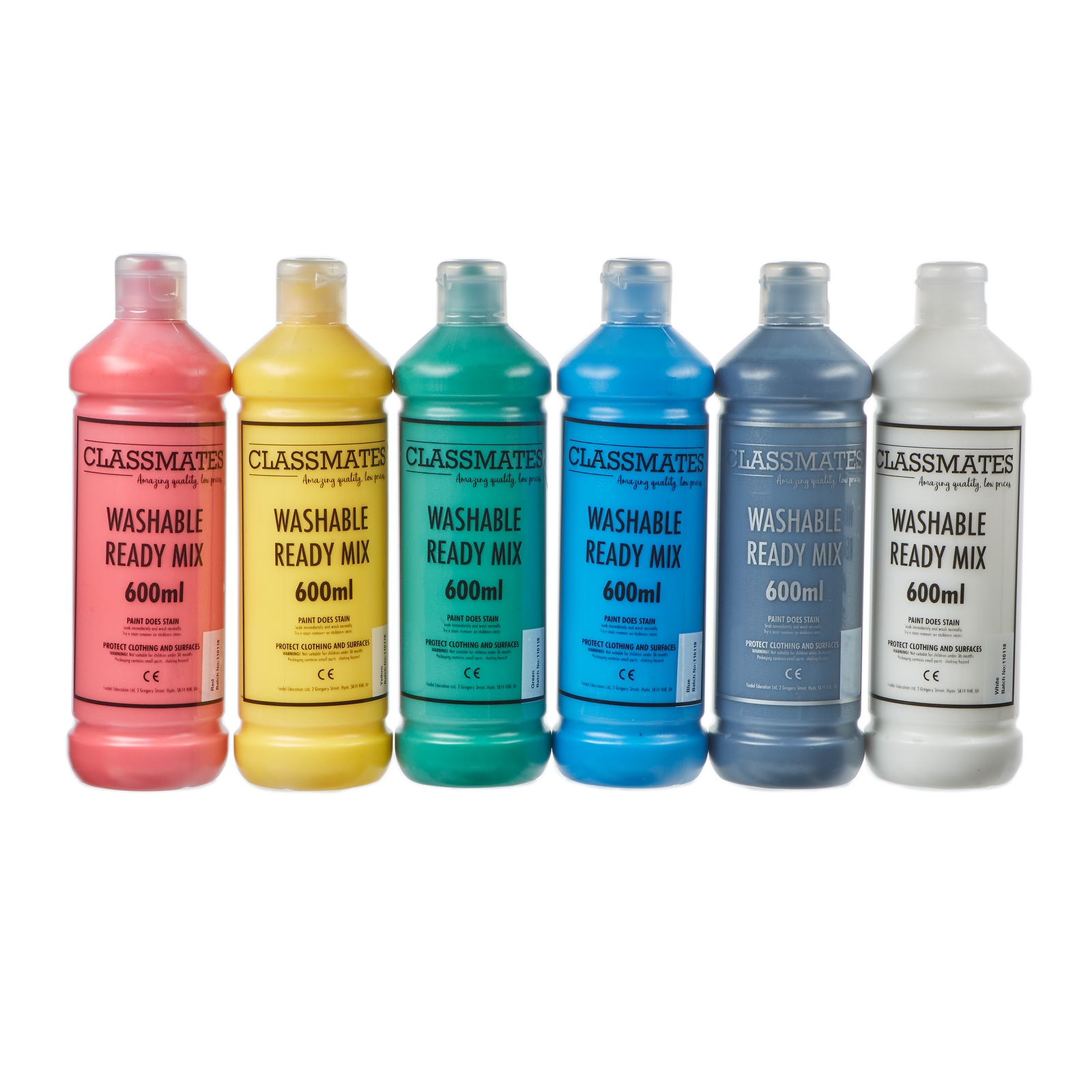 Classmates Washable Ready Mixed Paint - 600ml - Assorted - Pack of 6