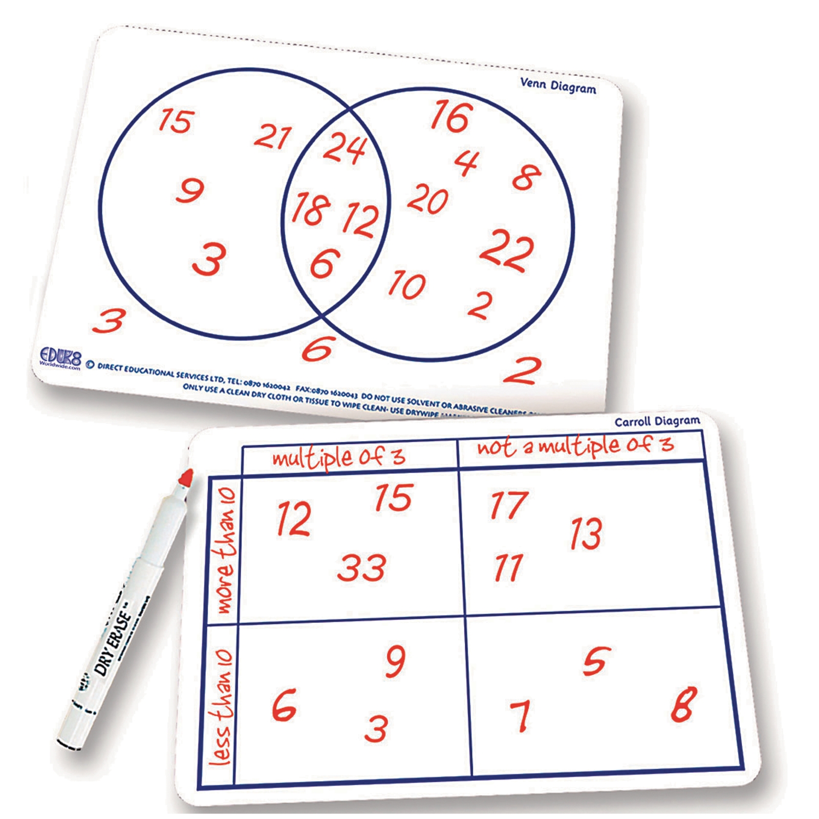 A5 Pupil Venn Carroll Dry-Wipe Board - Pack 30