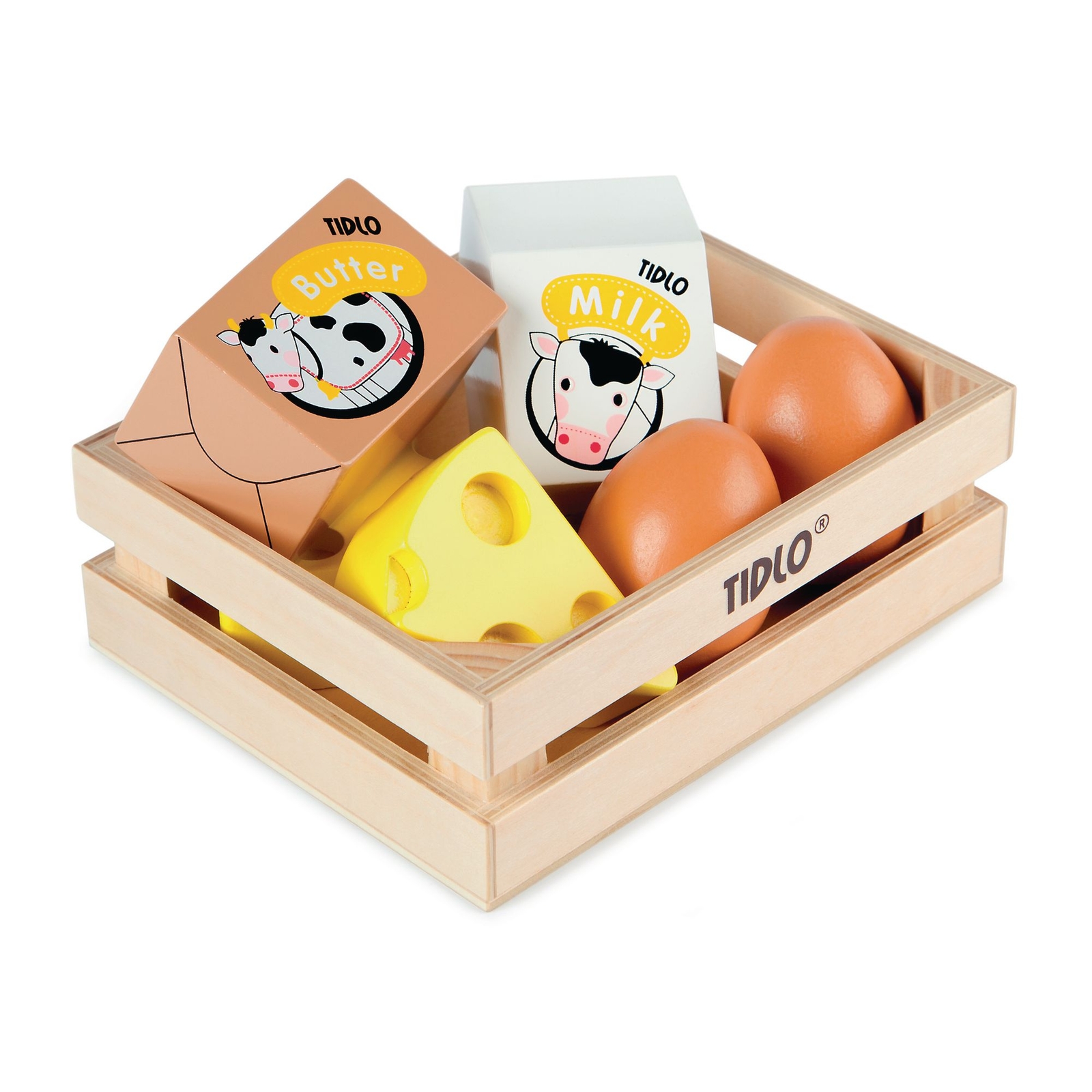 Tidlo Wooden Eggs & Dairy Food Crate - Per Set