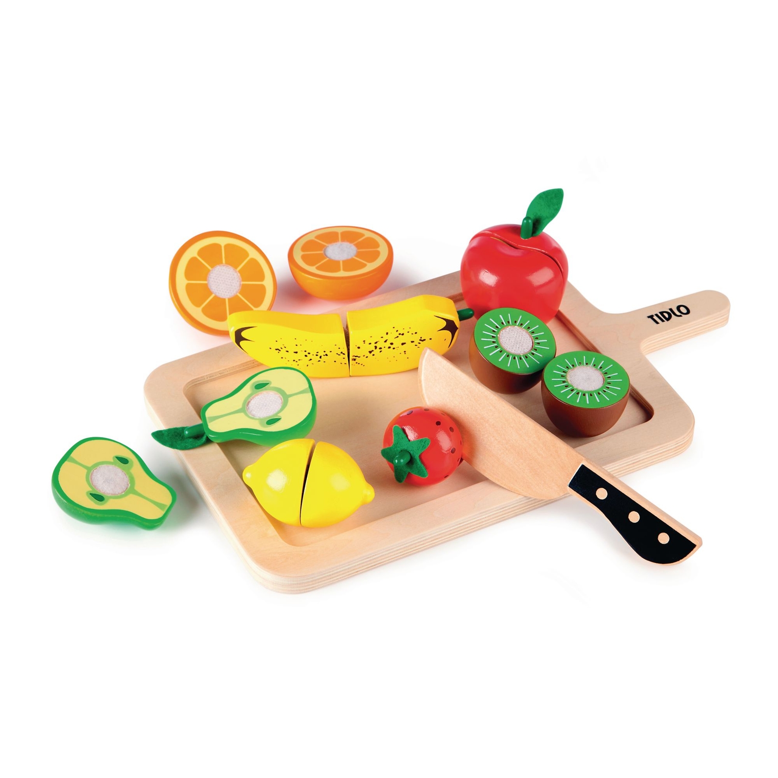 Bigjigs Chunky Wooden Cutting Fruits with Knife & Chopping Board - Assorted - Per Set