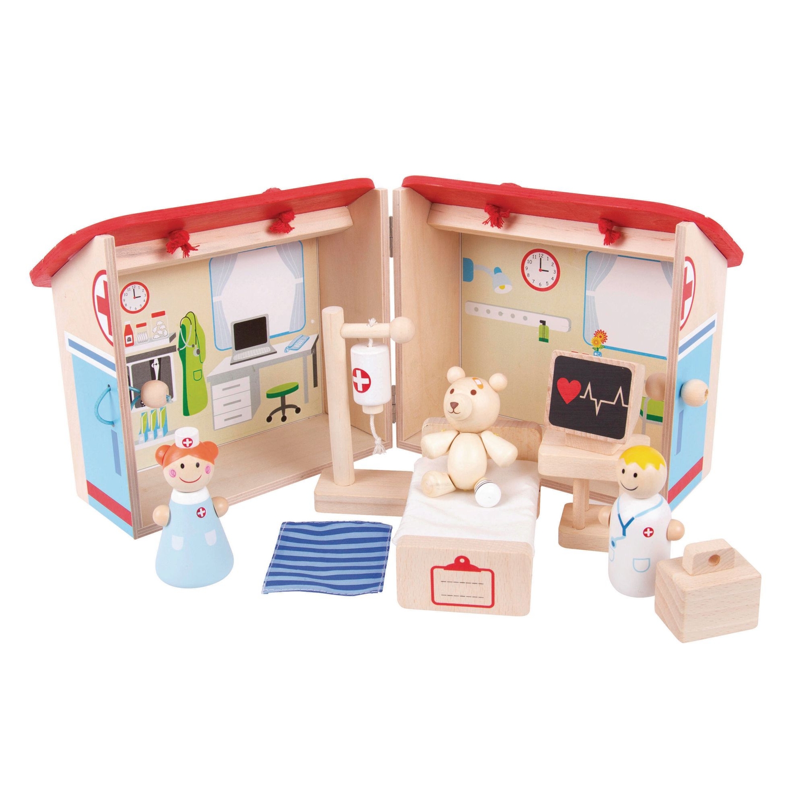 Bigjigs Toys Wooden Mini Hospital Playset - Assorted - Pack of 9