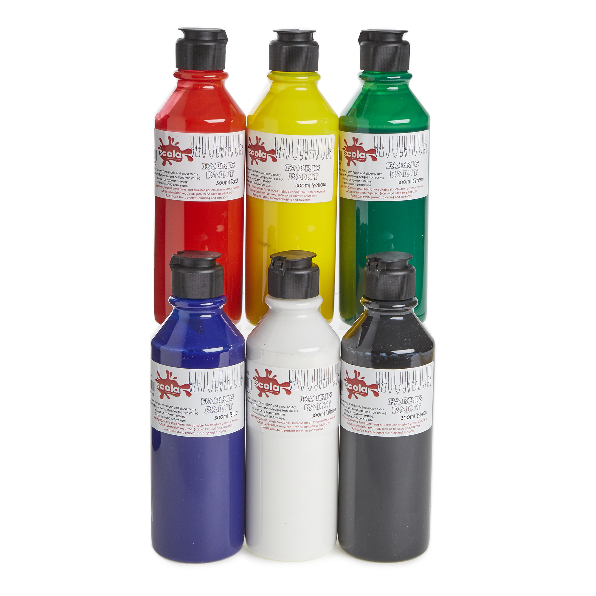 Scola Fabric Paint in Assorted Pack of 6 300ml Bottle HE1563928