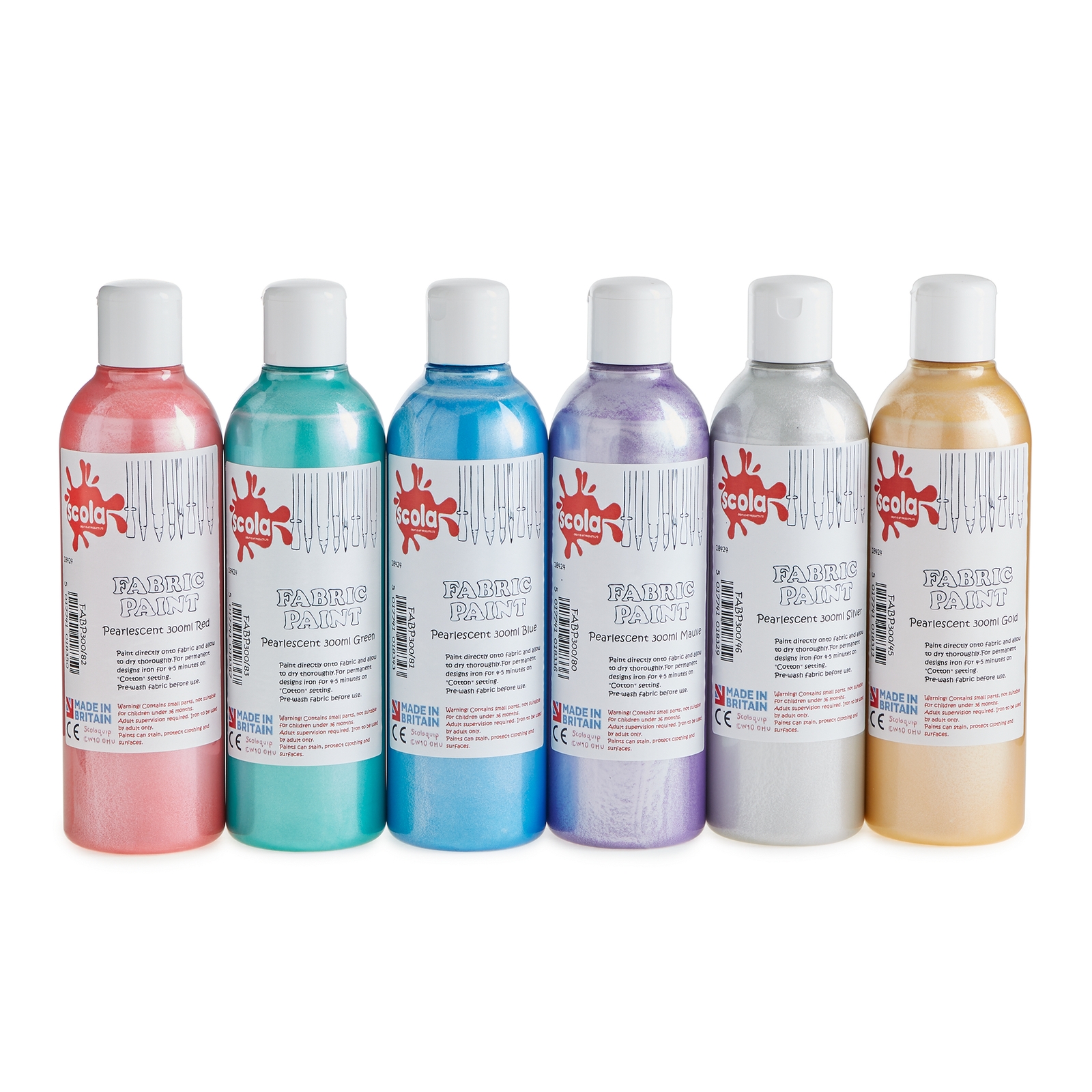 Fabric Paint in Metallic Pack of 6 300ml Bottle Hope Education