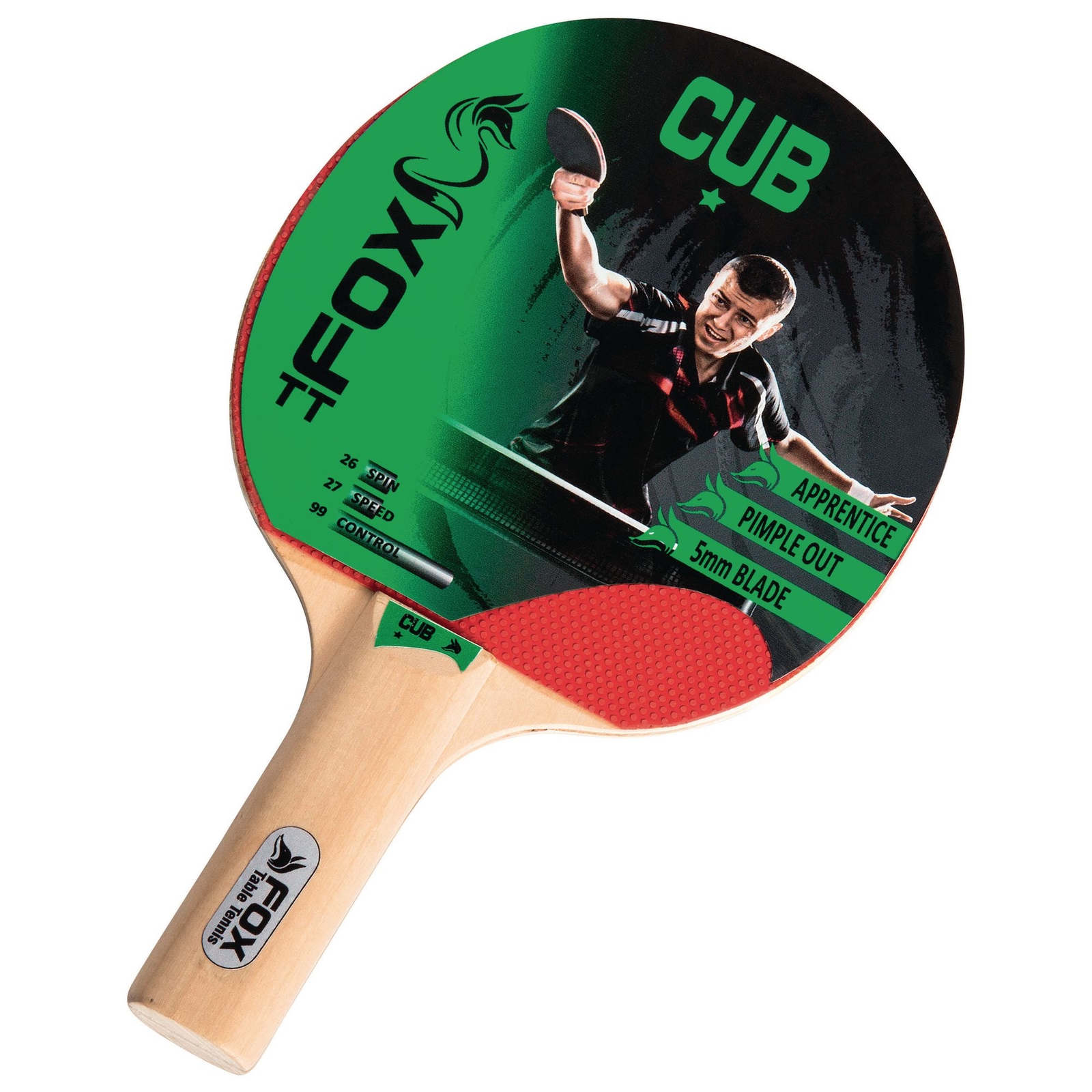 Fox Cub 1 Star Table Tennis Bat - Red - Each