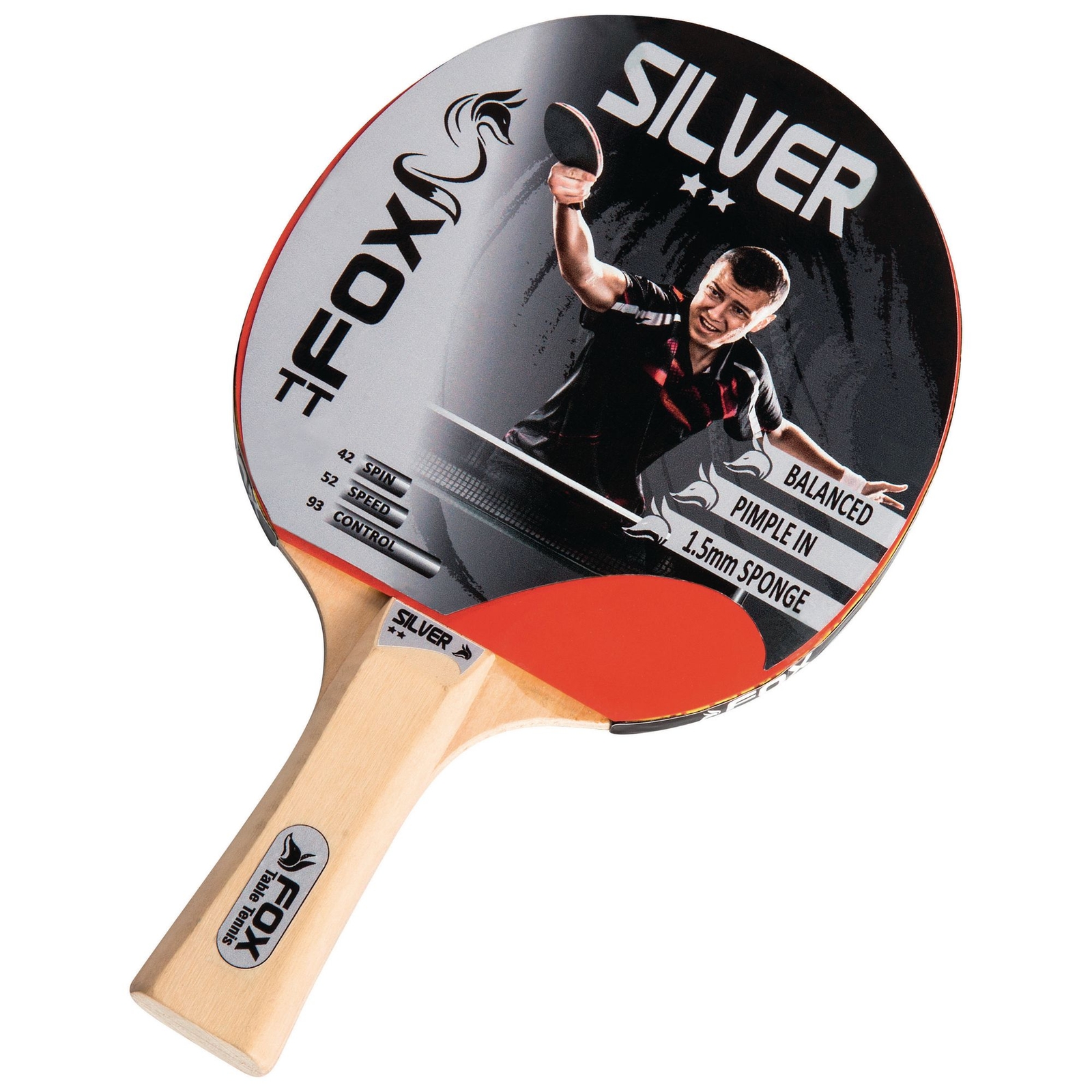 Fox Silver 2 Star Table Tennis Bat - Red - Each