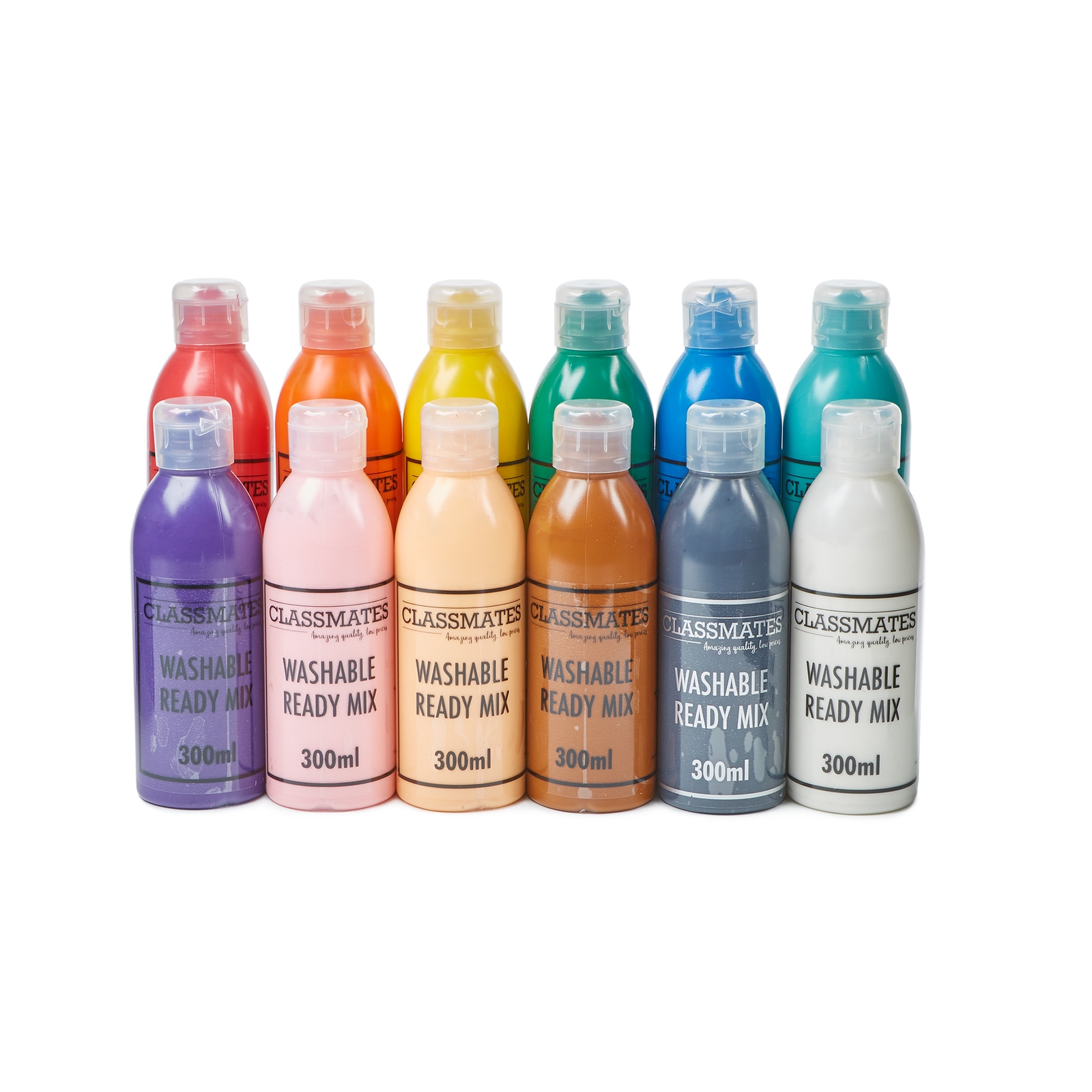 Classmates Washable Ready Mixed Paint in Assorted - Pack of 12 - 300ml Bottle