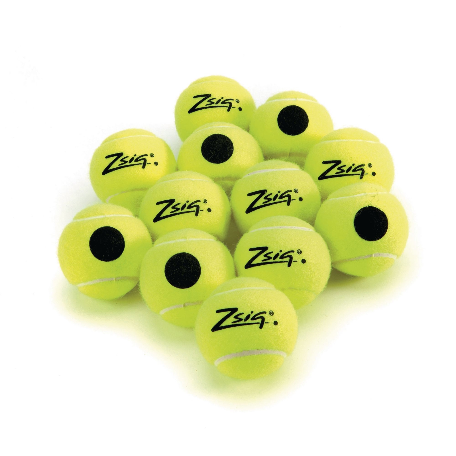 Zsig Black Dot Yellow Tennis Ball - 65mm Diameter - Pack of 12