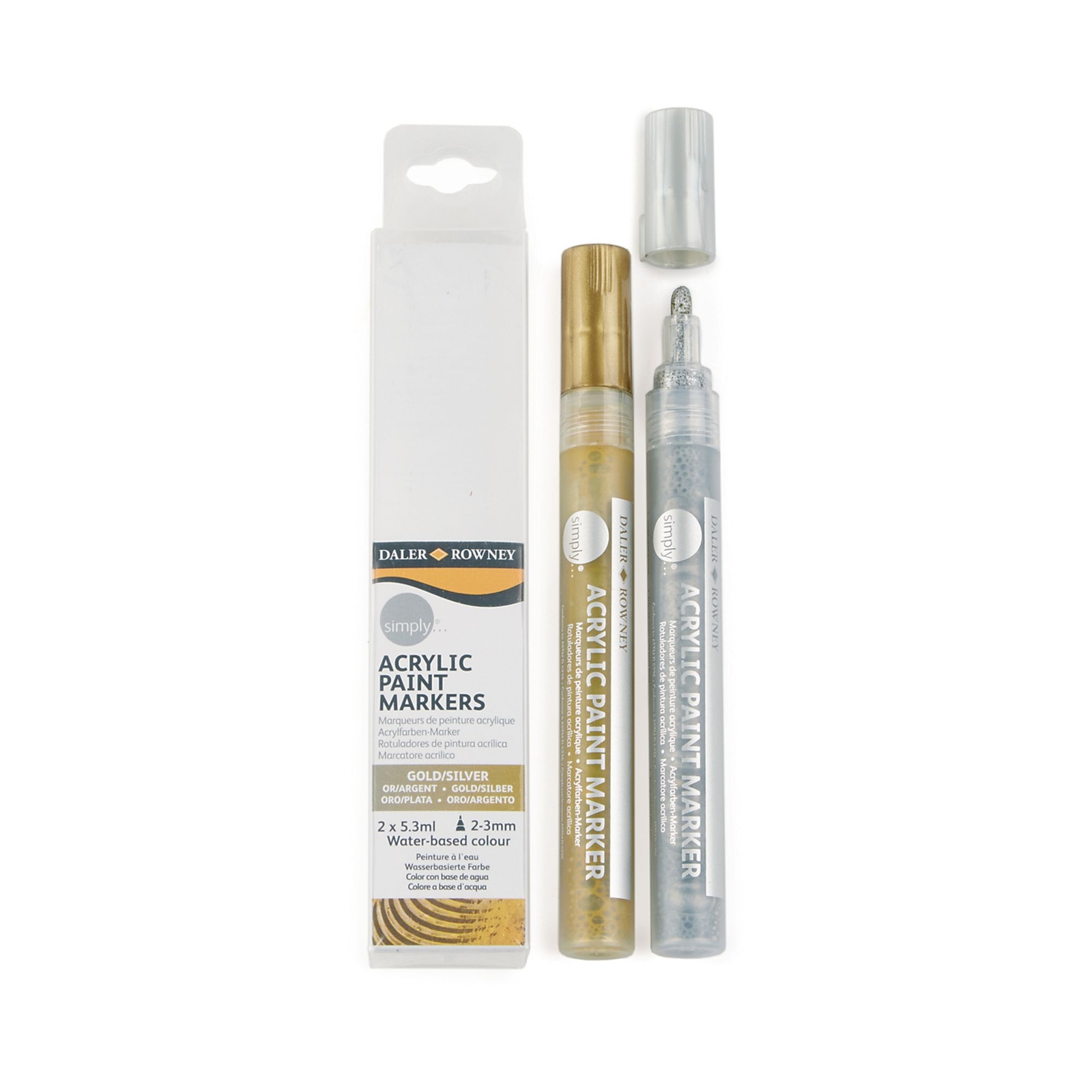 Daler-Rowney Simply Acrylic Paint Markers - Gold and Silver - Pack of 2