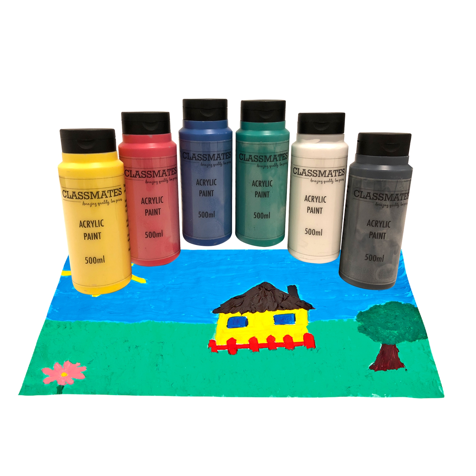 Classmates Acrylic Paint in Assorted - Pack of 6 - 500ml Bottle