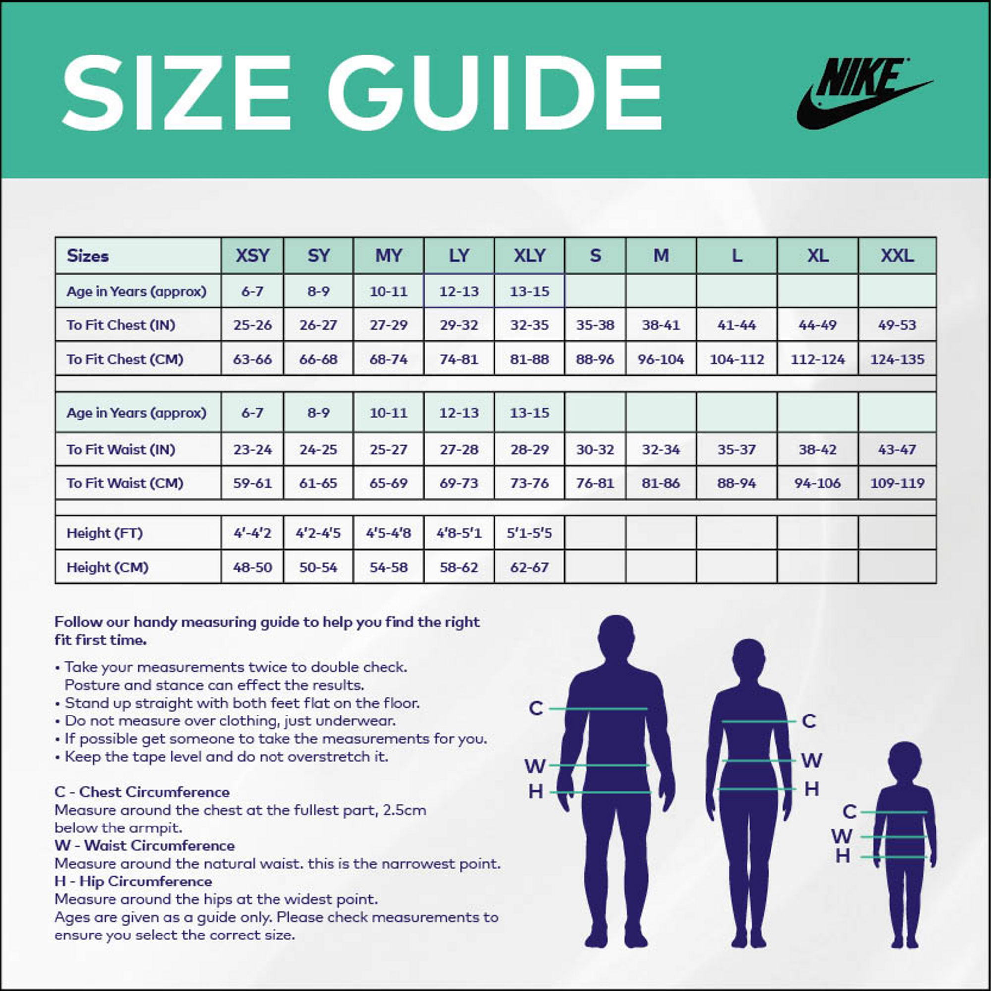 nike football kit size chart