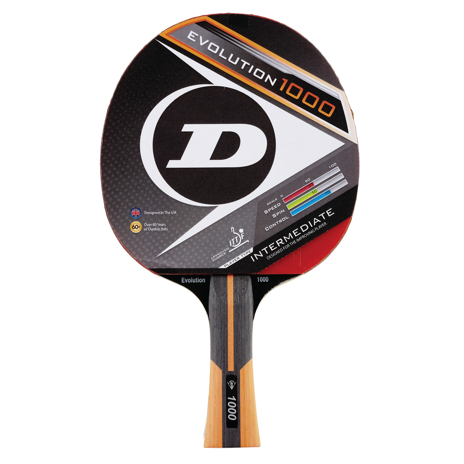 Dunlop Evolution 1000 Table Tennis Bat - Red - Each